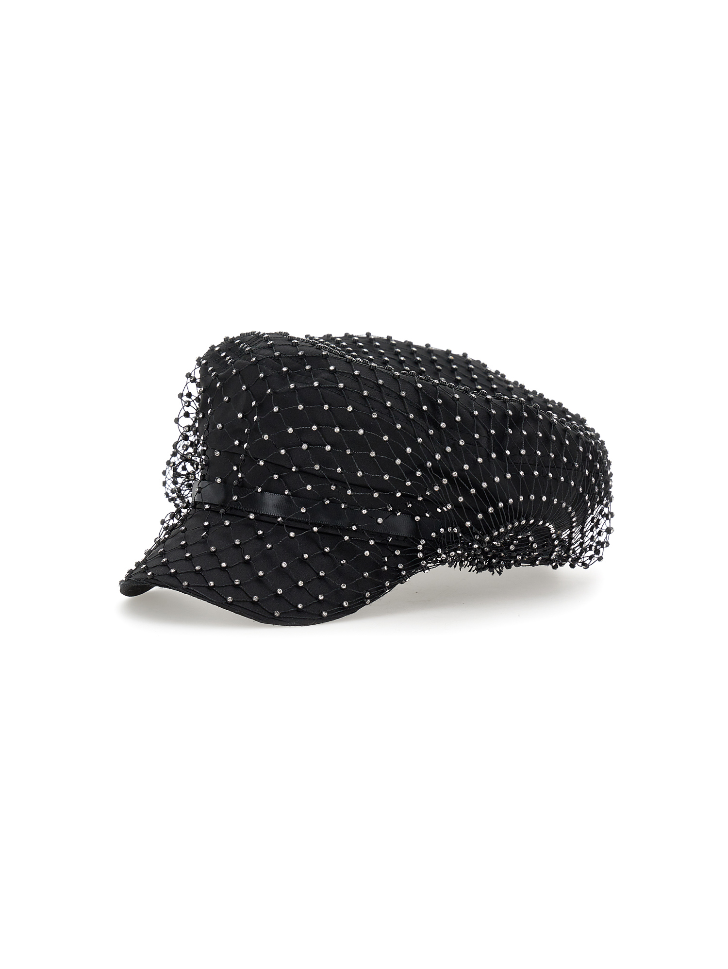 Monnalisa Satin Hat With Rhinestones In Black
