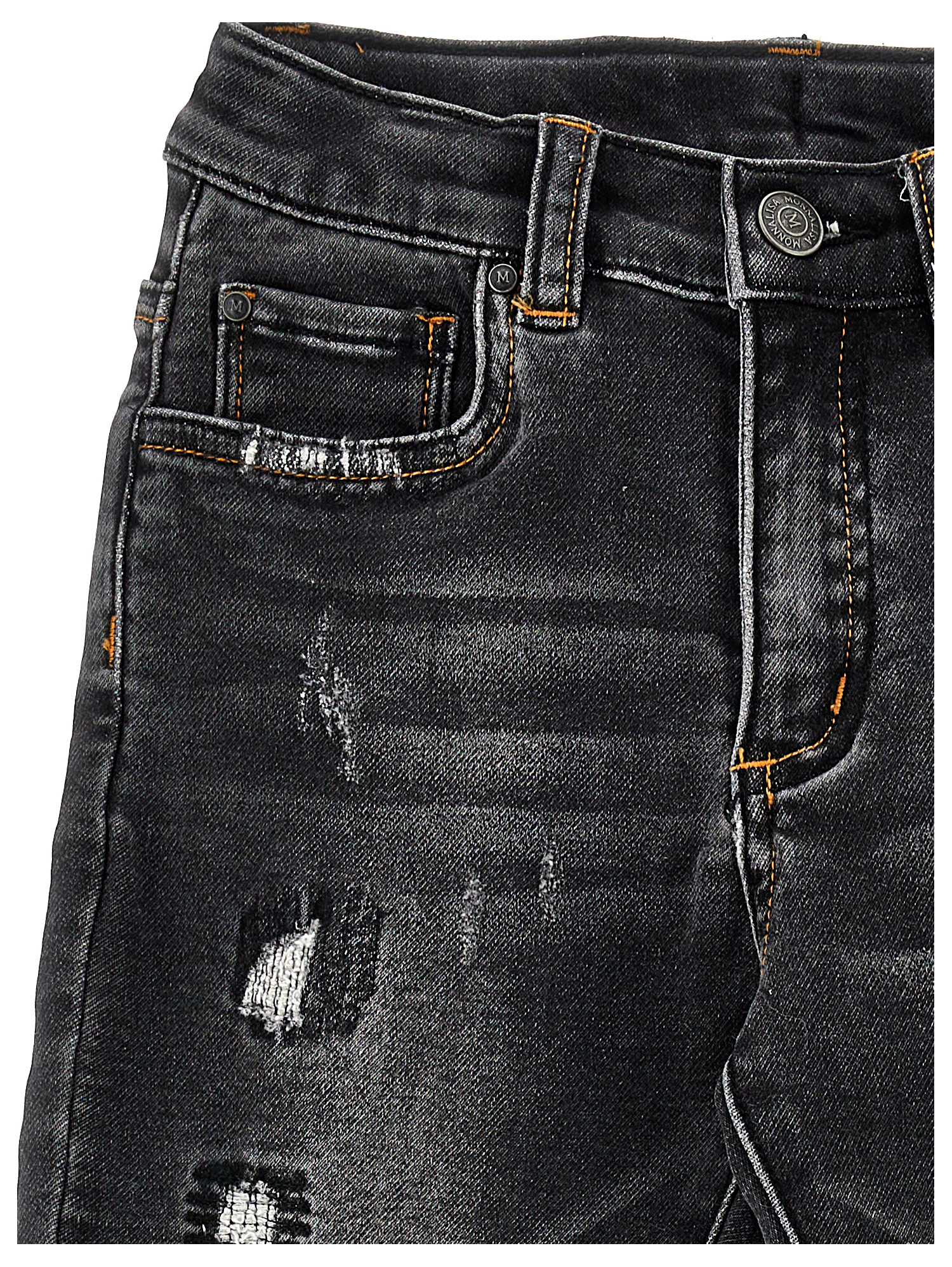 Monnalisa Denim Trousers With Worn Effect In Black