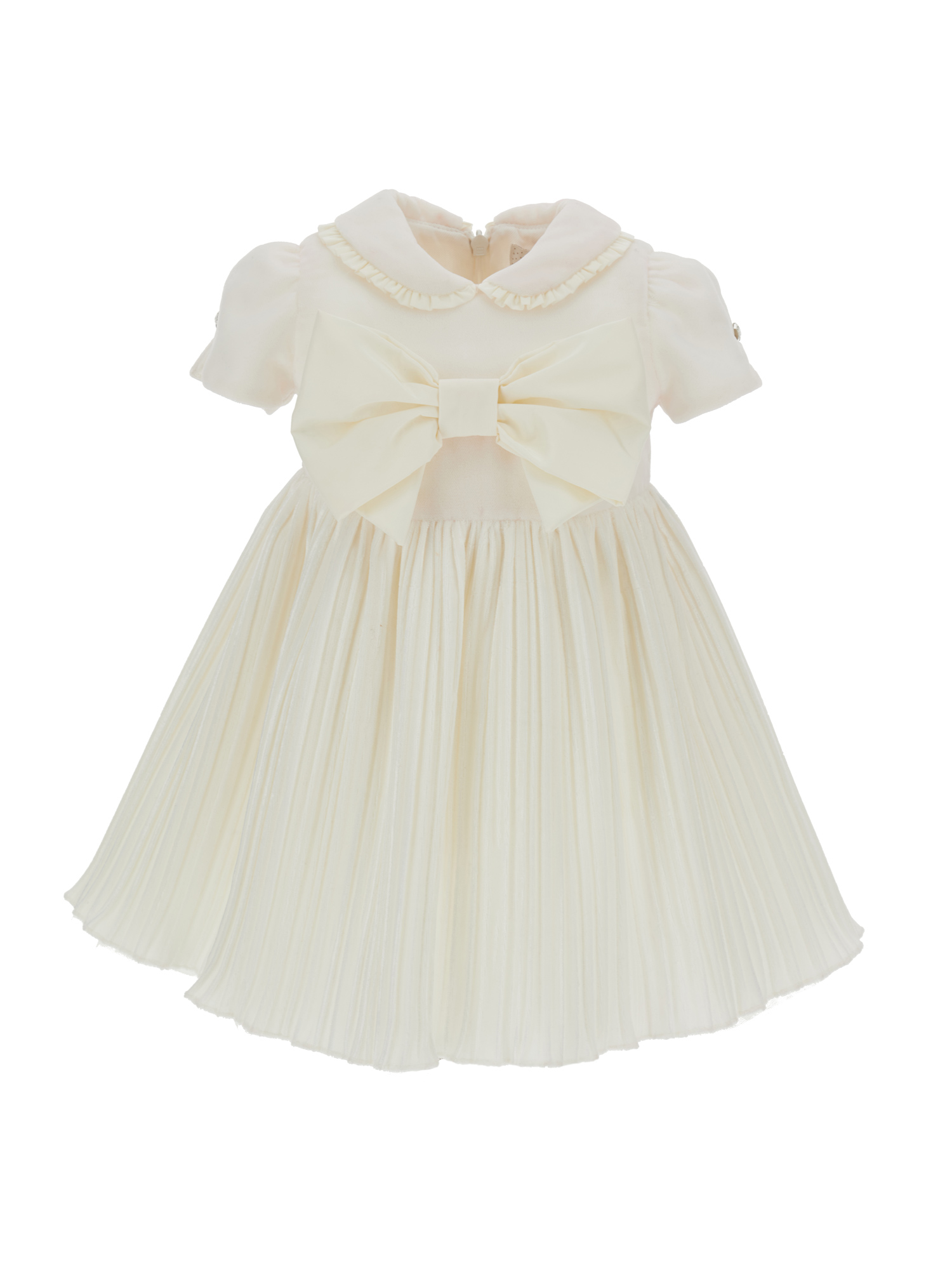 Monnalisa Kids'   Velvet Bow Dress In Cream