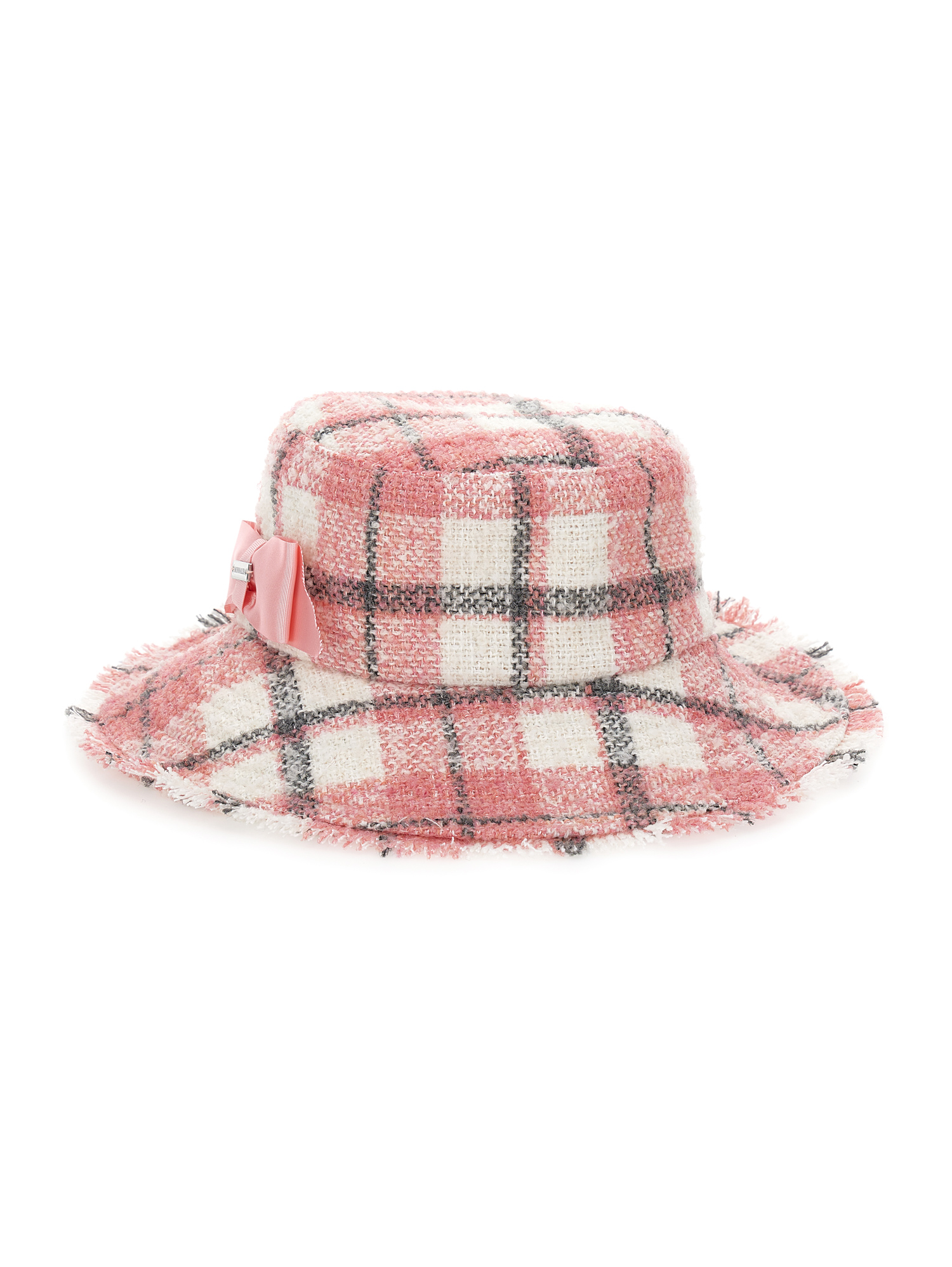 Monnalisa Tartan Hat With Small Brim In Violet + Light Grey