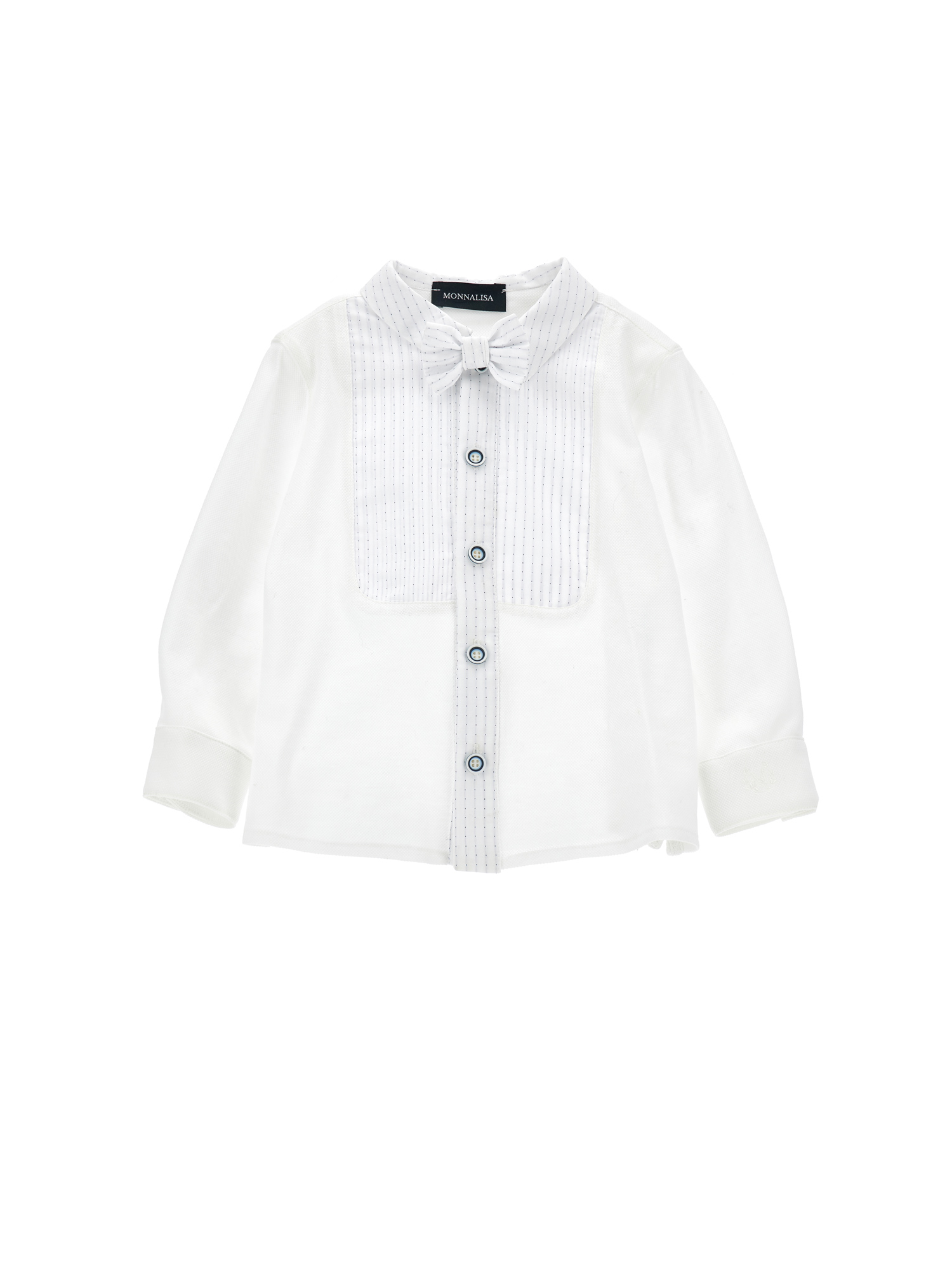 Monnalisa Piquet Shirt With Bow Tie In Cream