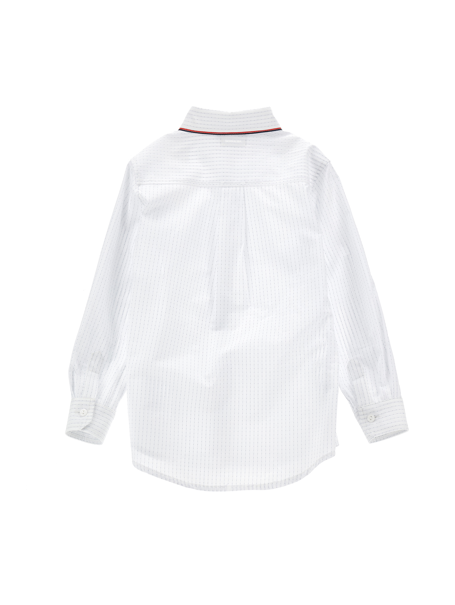 Monnalisa Micro Polka Dot Stripe Shirt In Cream + Navy Blue