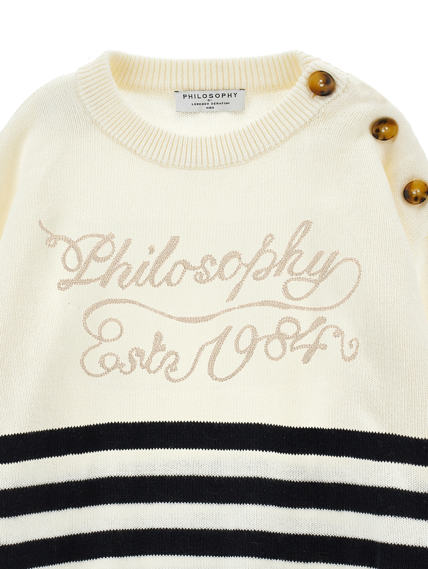 Philosophy Di Lorenzo Serafini Philosophy Kids  Striped Sweater With Buttons And Embroidered Logo In Neutral