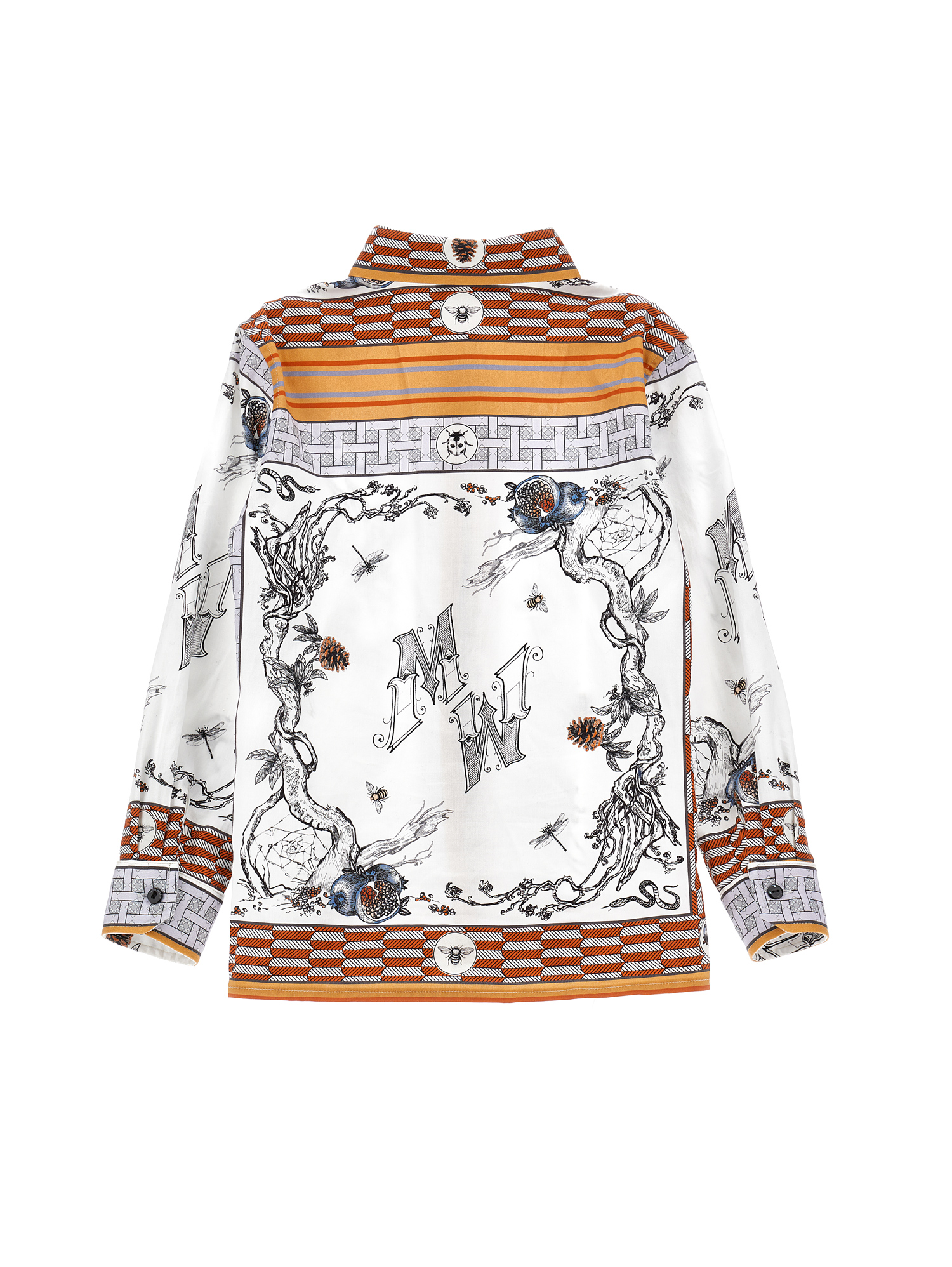 Monnalisa Printed Satin Shirt In Cream + Grey