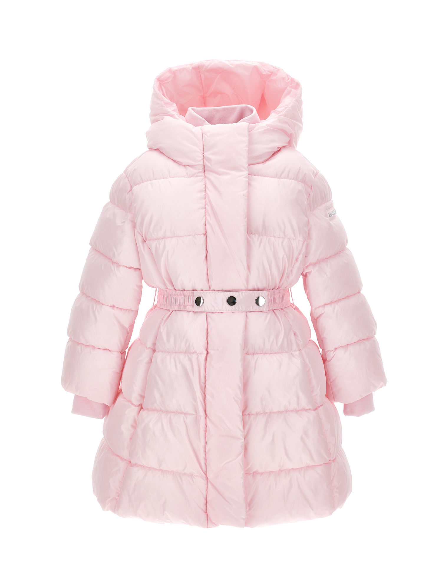 Monnalisa Down Jacket With Belt And Hood In Pink