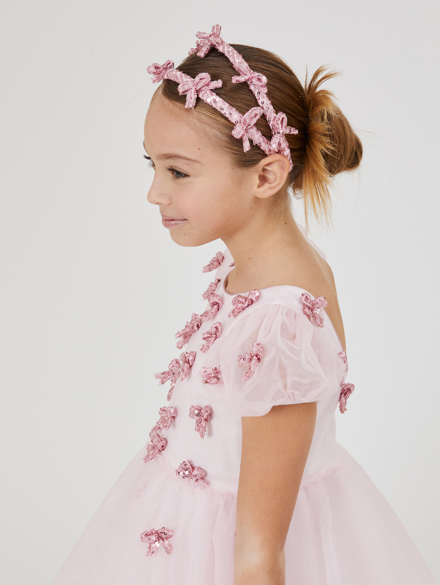 Shop Monnalisa Tulle And Sequin Headband In Light Pink