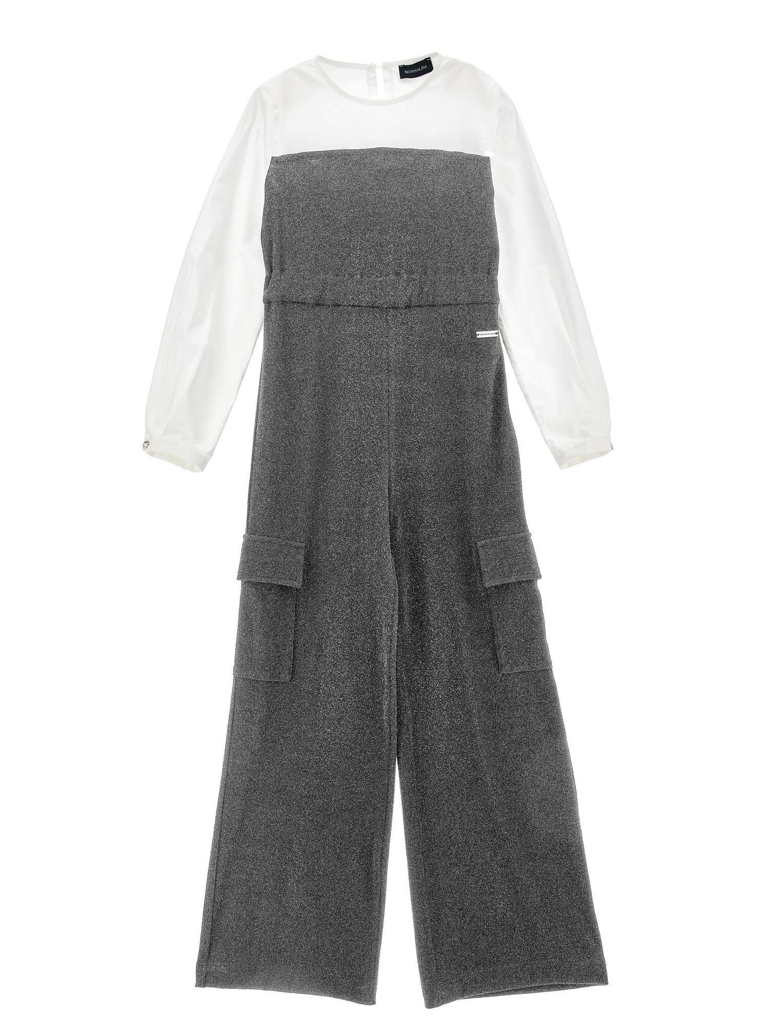 Monnalisa Two-tone Glitter Jumpsuit In Grey + Cream