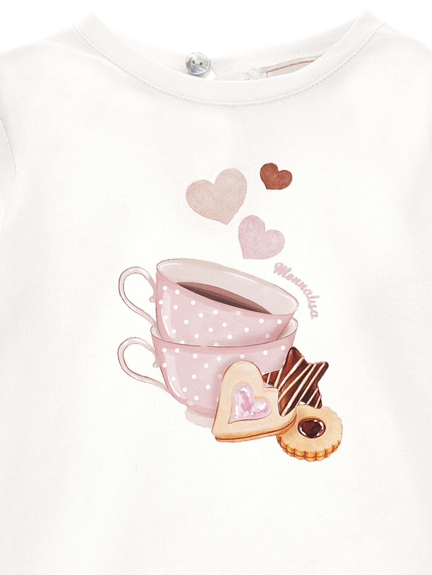 Monnalisa Sweet Treats Print Jersey T-shirt In Cream
