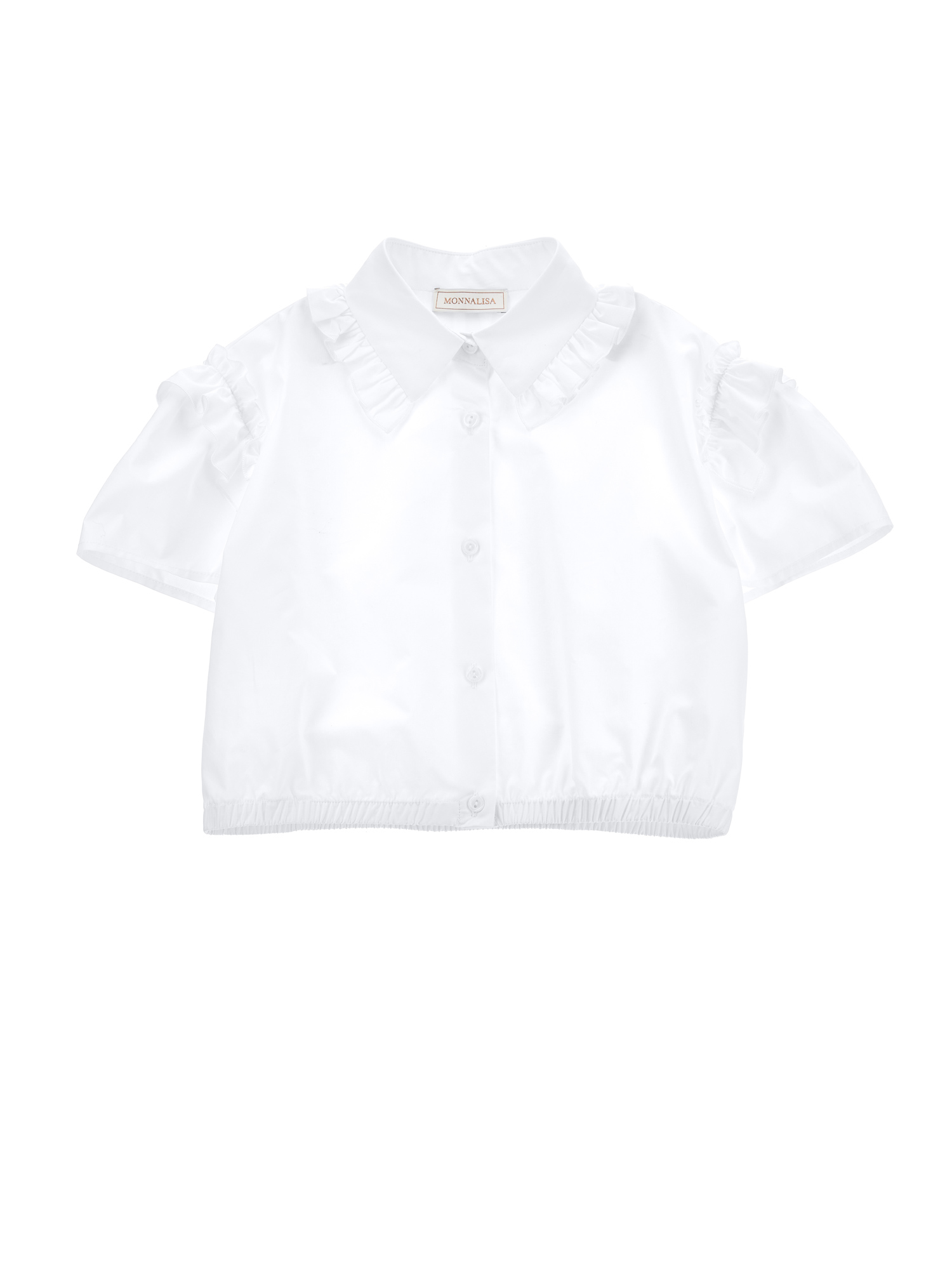 Shop Monnalisa Cotton Shirt With Gathering In White