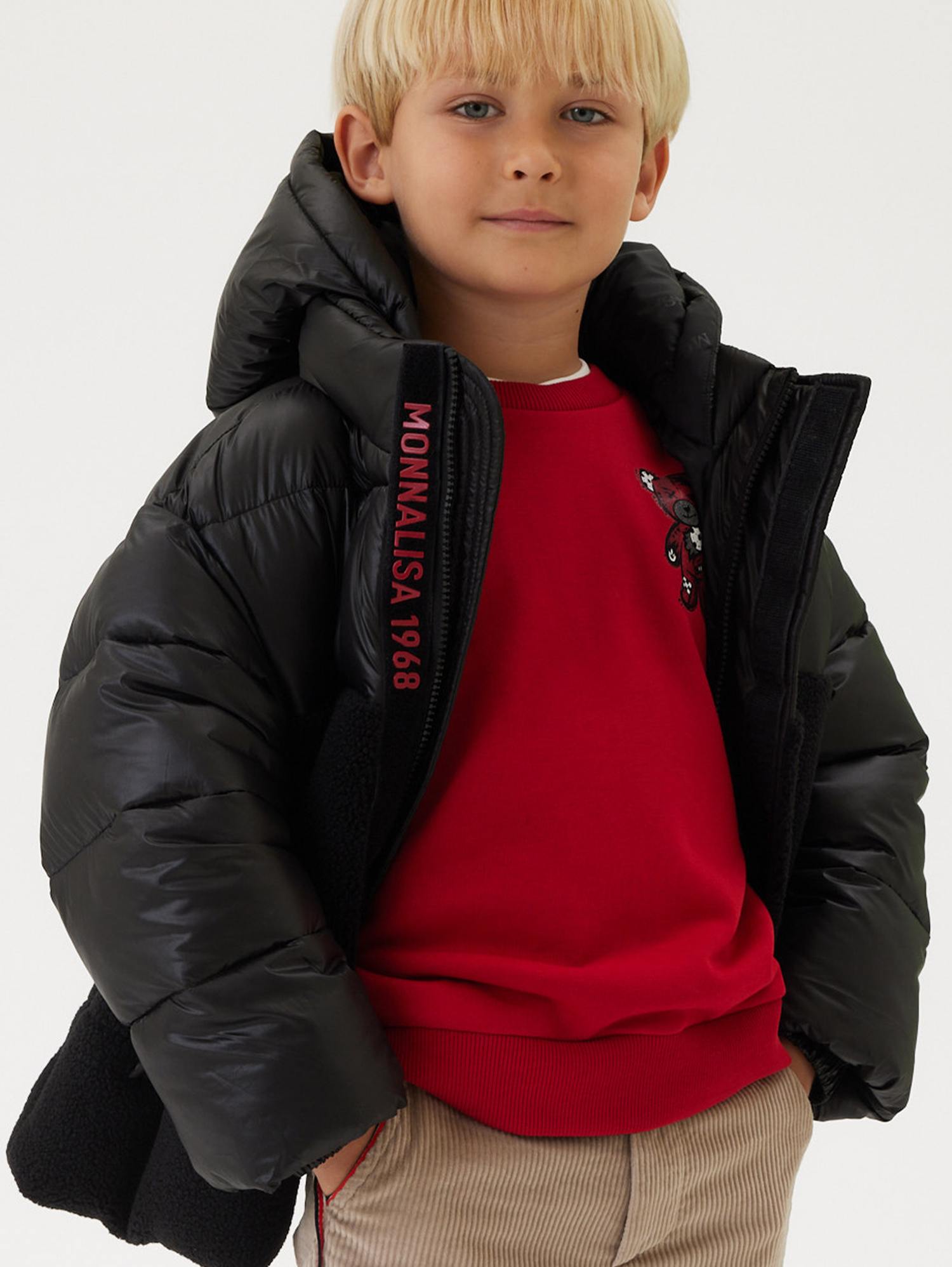 Monnalisa Sweatshirt With Teddy Bear In Ruby Red