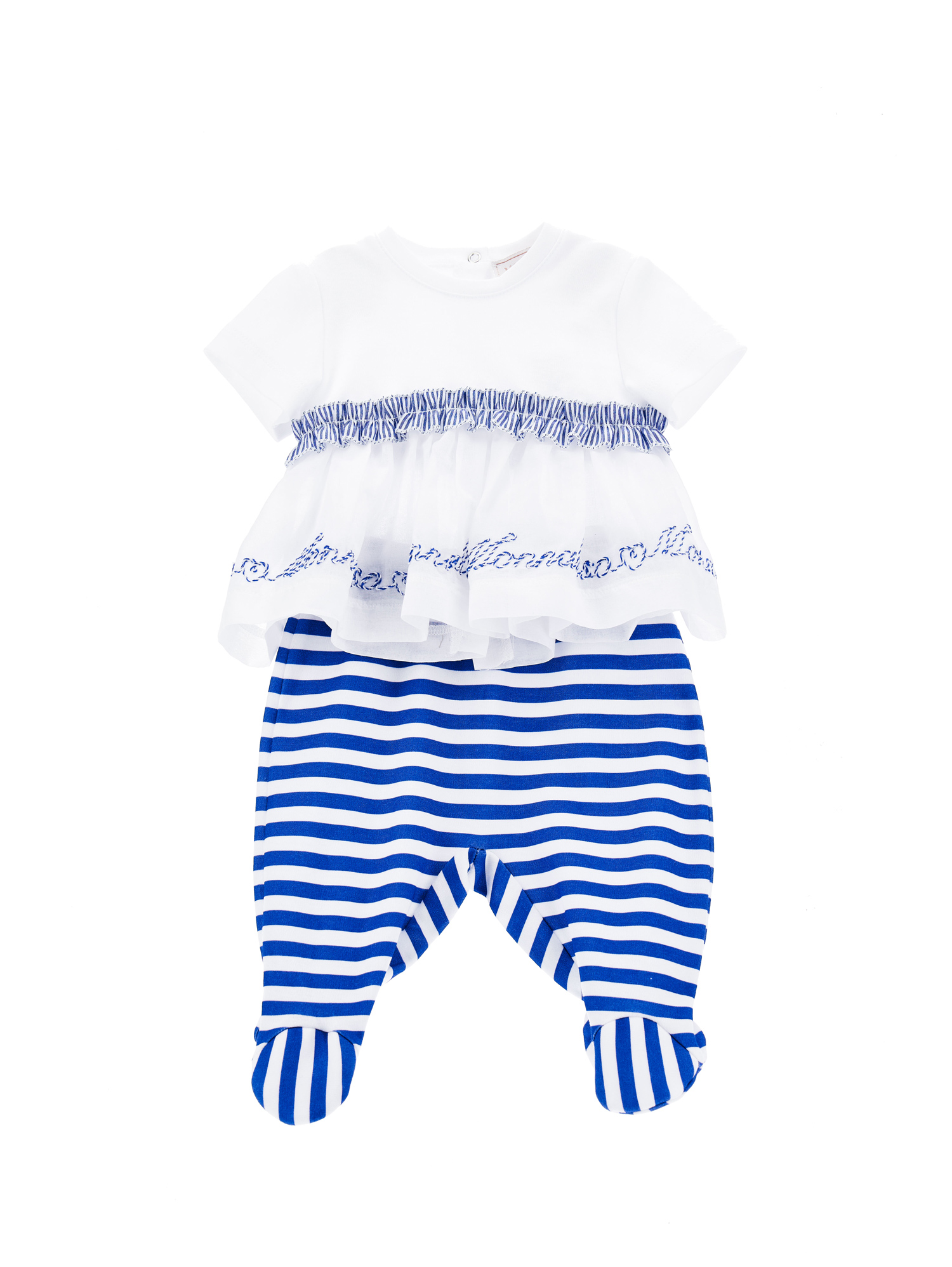 Monnalisa Two-piece Baby Girl Set In White + Blue