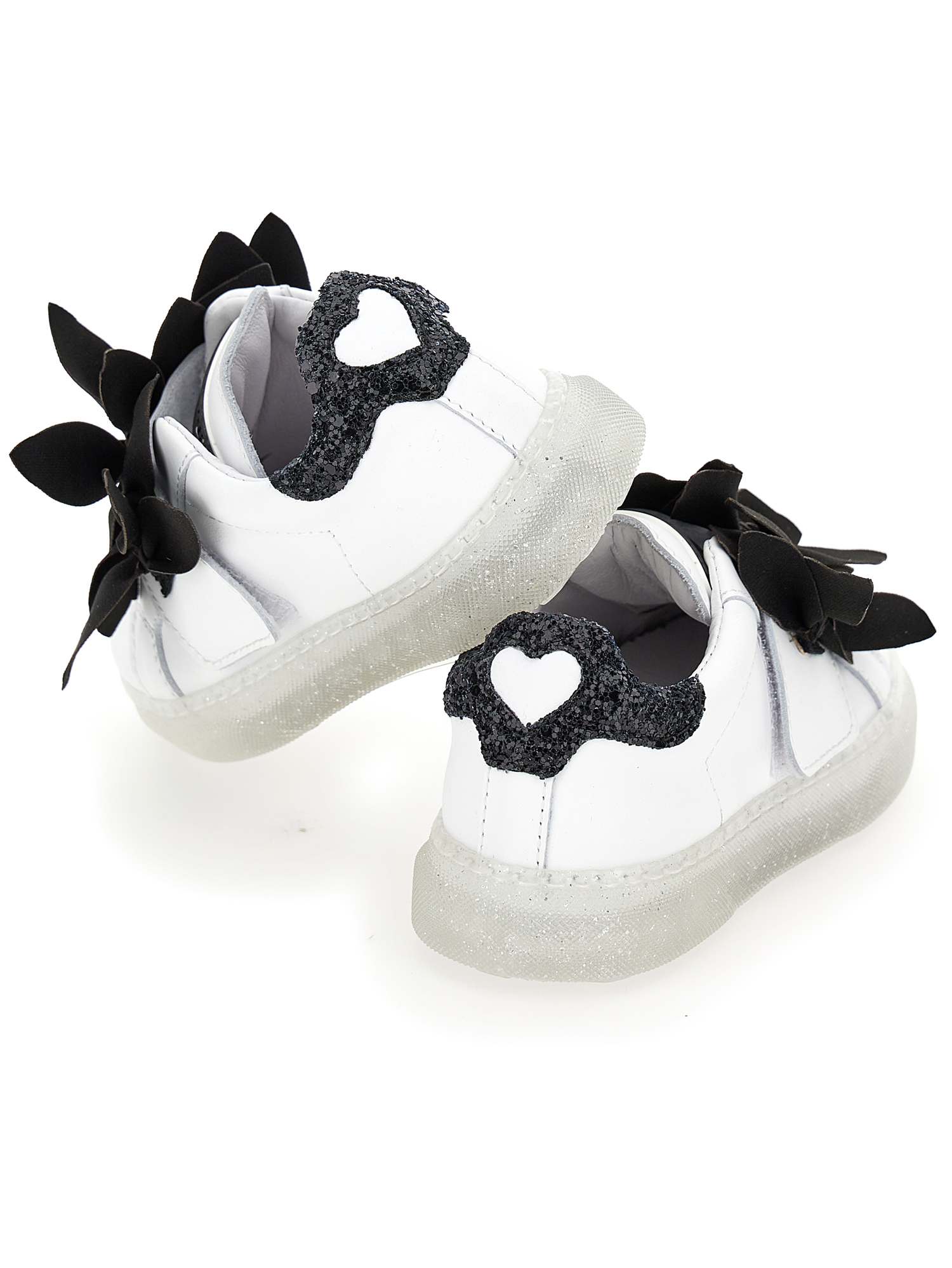 Shop Monnalisa Leather Sneakers With Petals In Cream + Black
