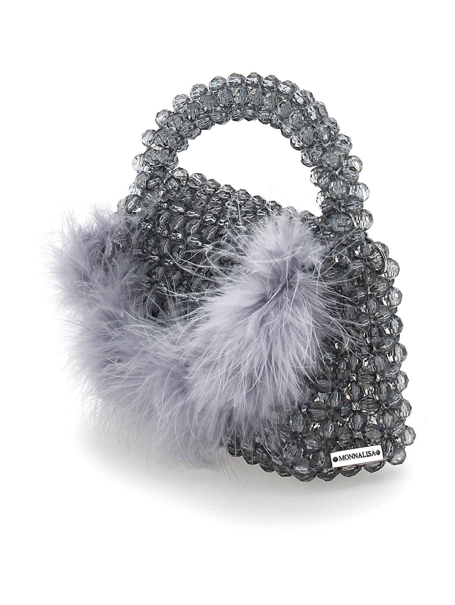 Monnalisa Crystal Bag With Feathers In Grey