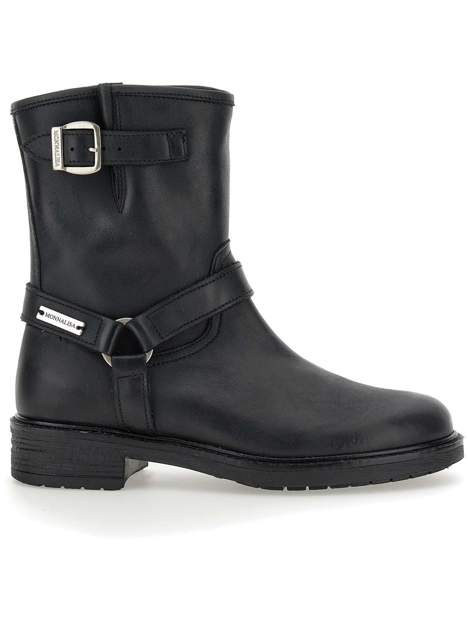 Monnalisa Leather Boots With Buckles In Black