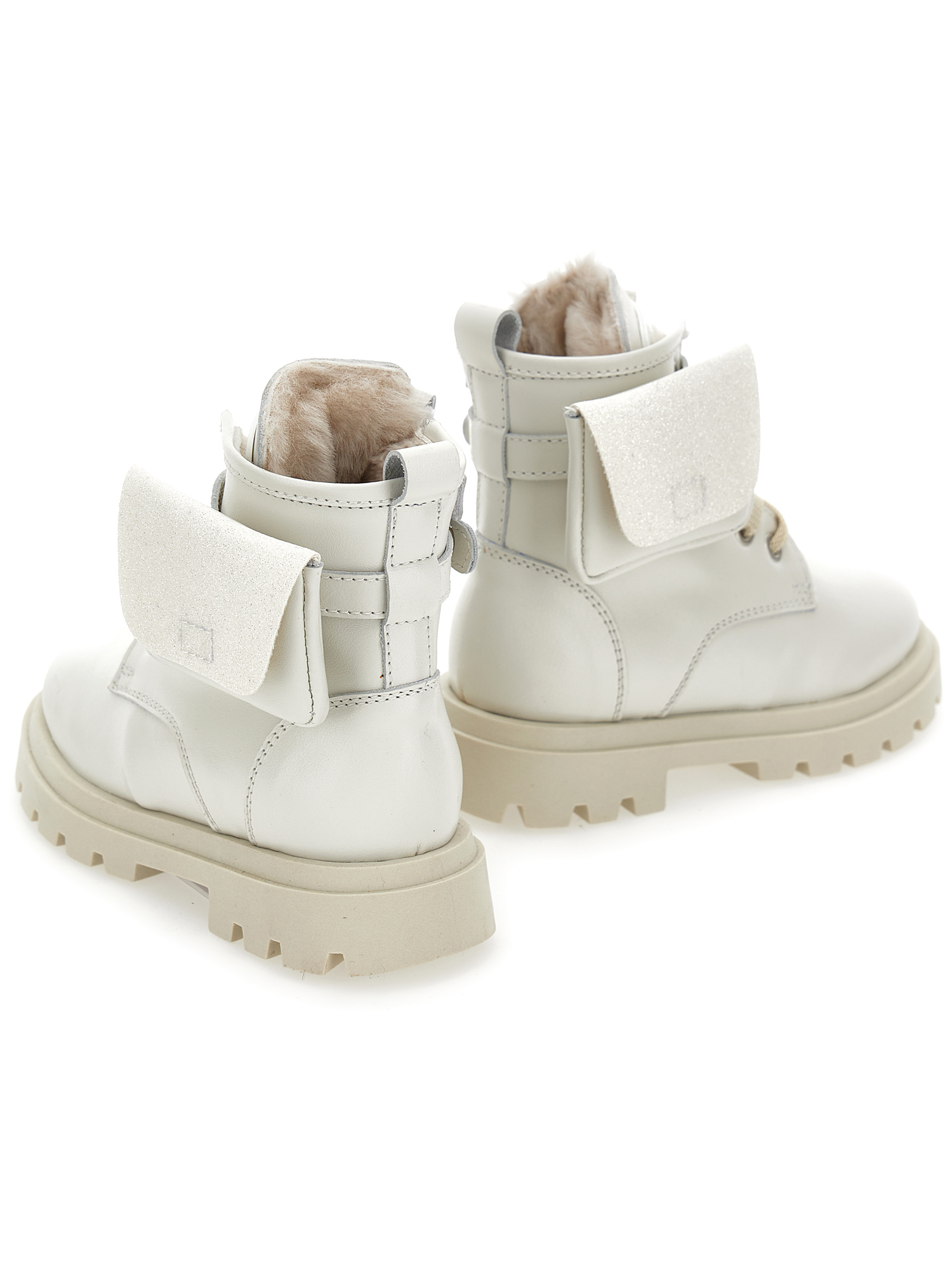 Monnalisa Leather And Sheepskin Boots With Pocket In Cream