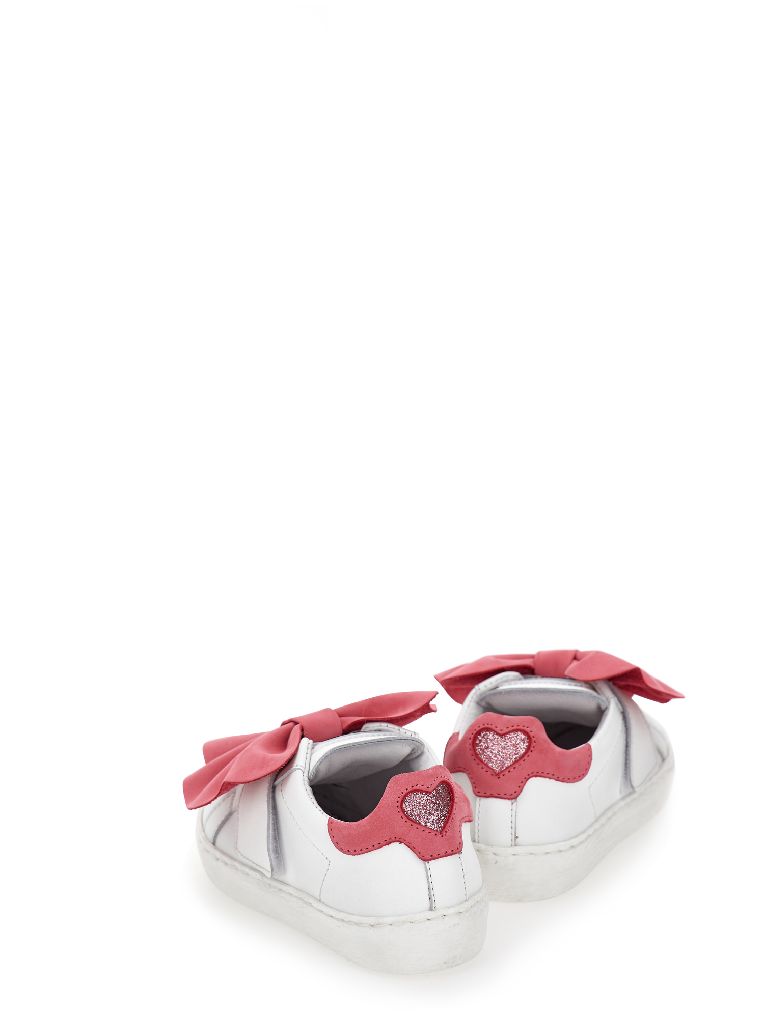 Monnalisa Leather Sneakers With Bow In Cream + Purple