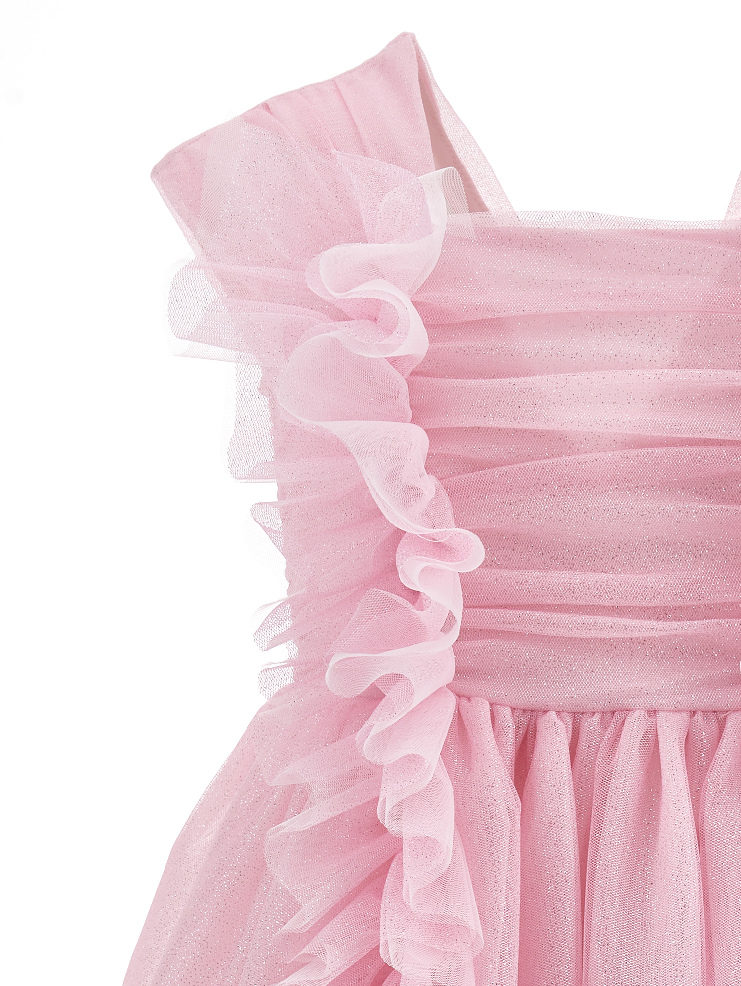 Monnalisa Glitter Tulle Dress In Pink + Silver