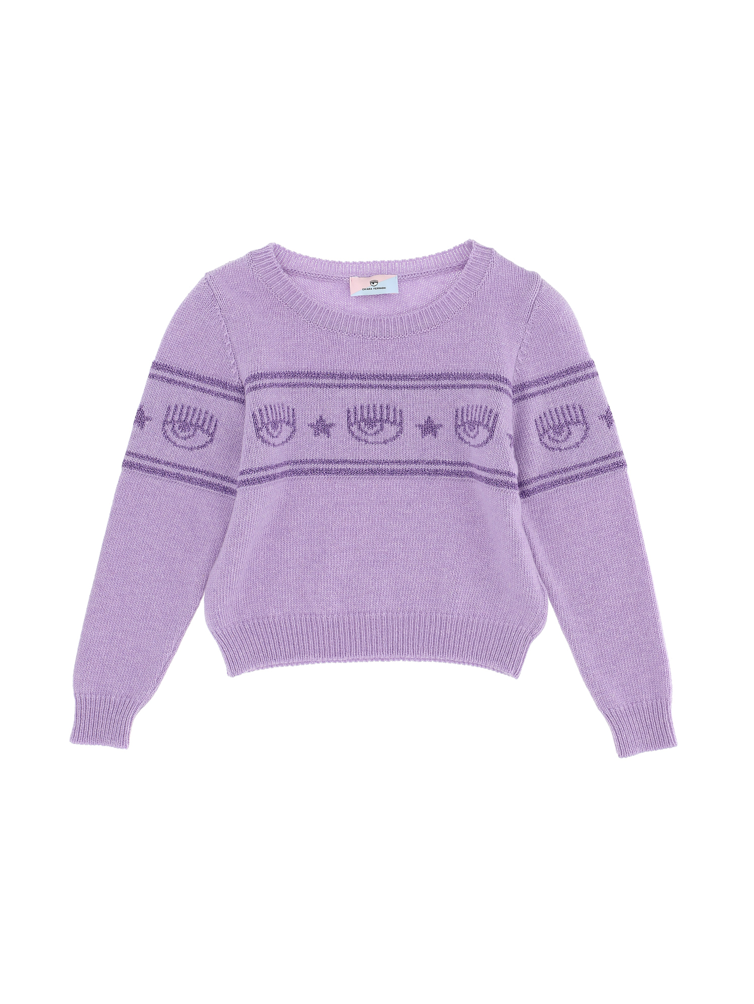 Chiara Ferragni Maxi Logomania Lurex Pullover In Violet Tulle