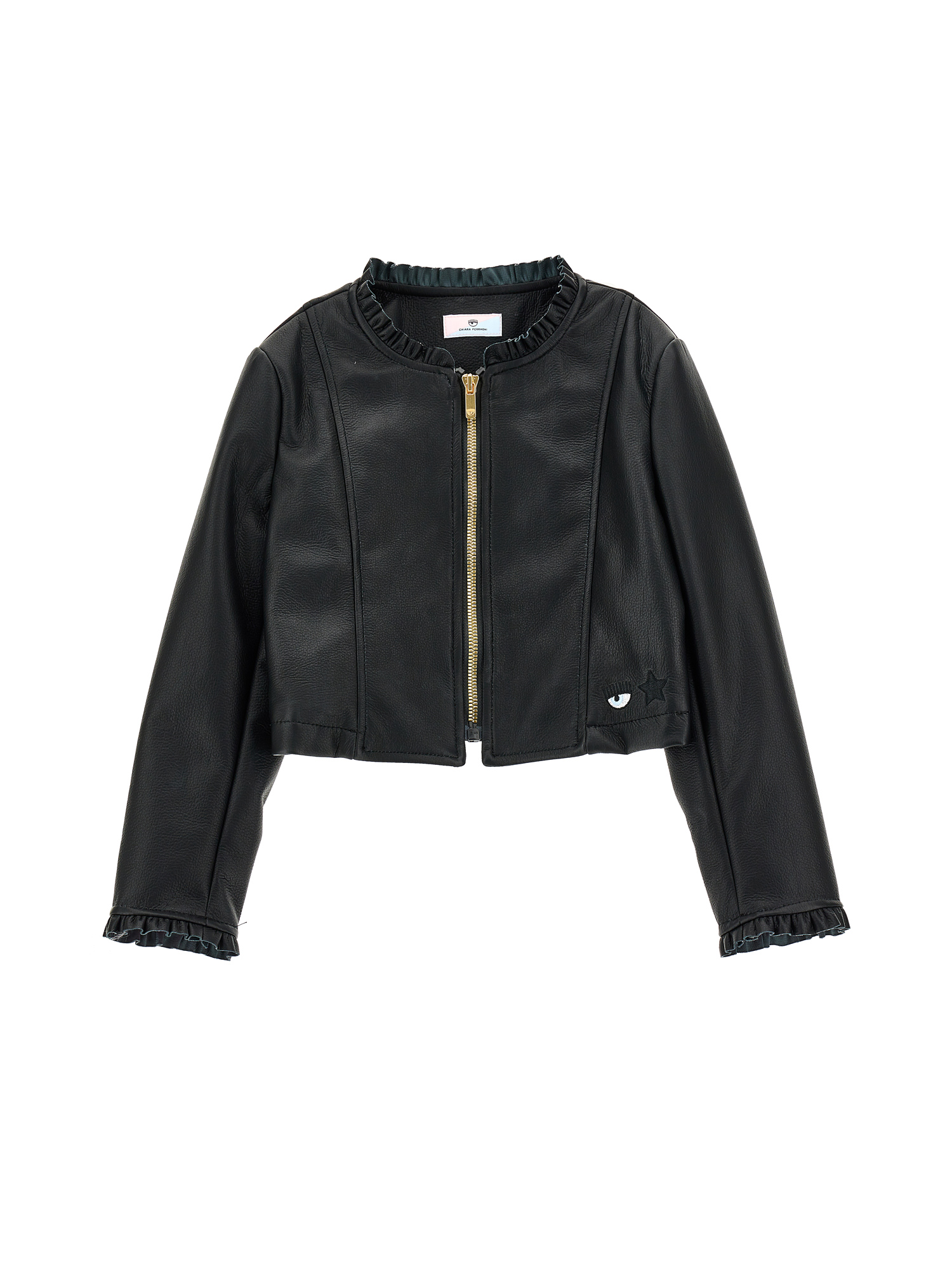 Chiara Ferragni Kids'   Eyestar Coated Fabric Biker Jacket In Black