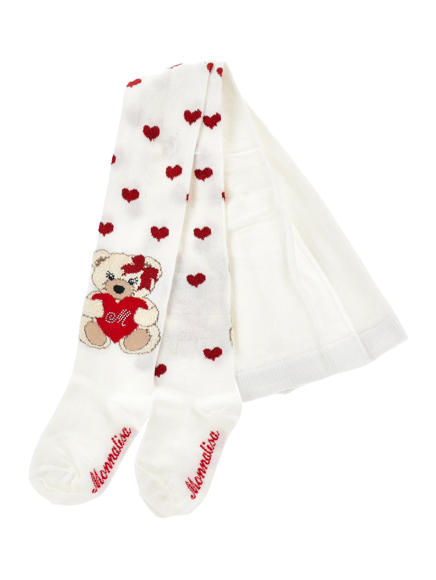 Monnalisa Warm Cotton Jacquard Tights In Cream + Ruby Red