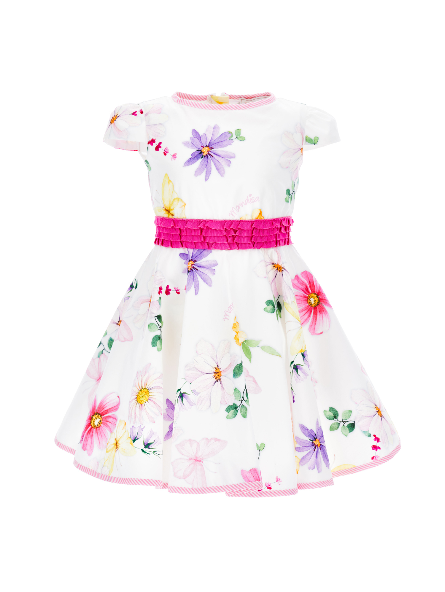 Shop Monnalisa Floral Poplin Dress In White + Multicolor