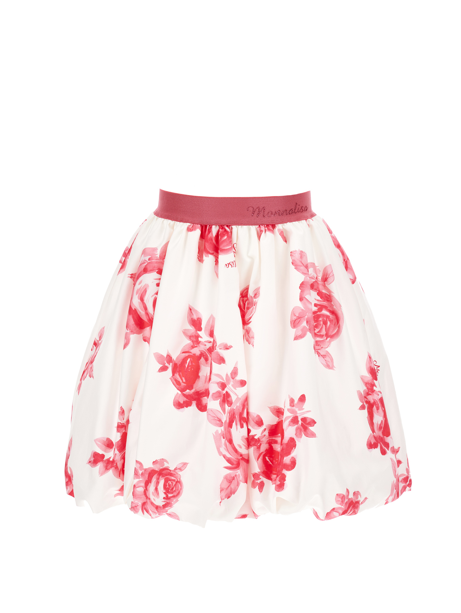 Monnalisa Rose Cotton Balloon Skirt In Cream + Fuchsia