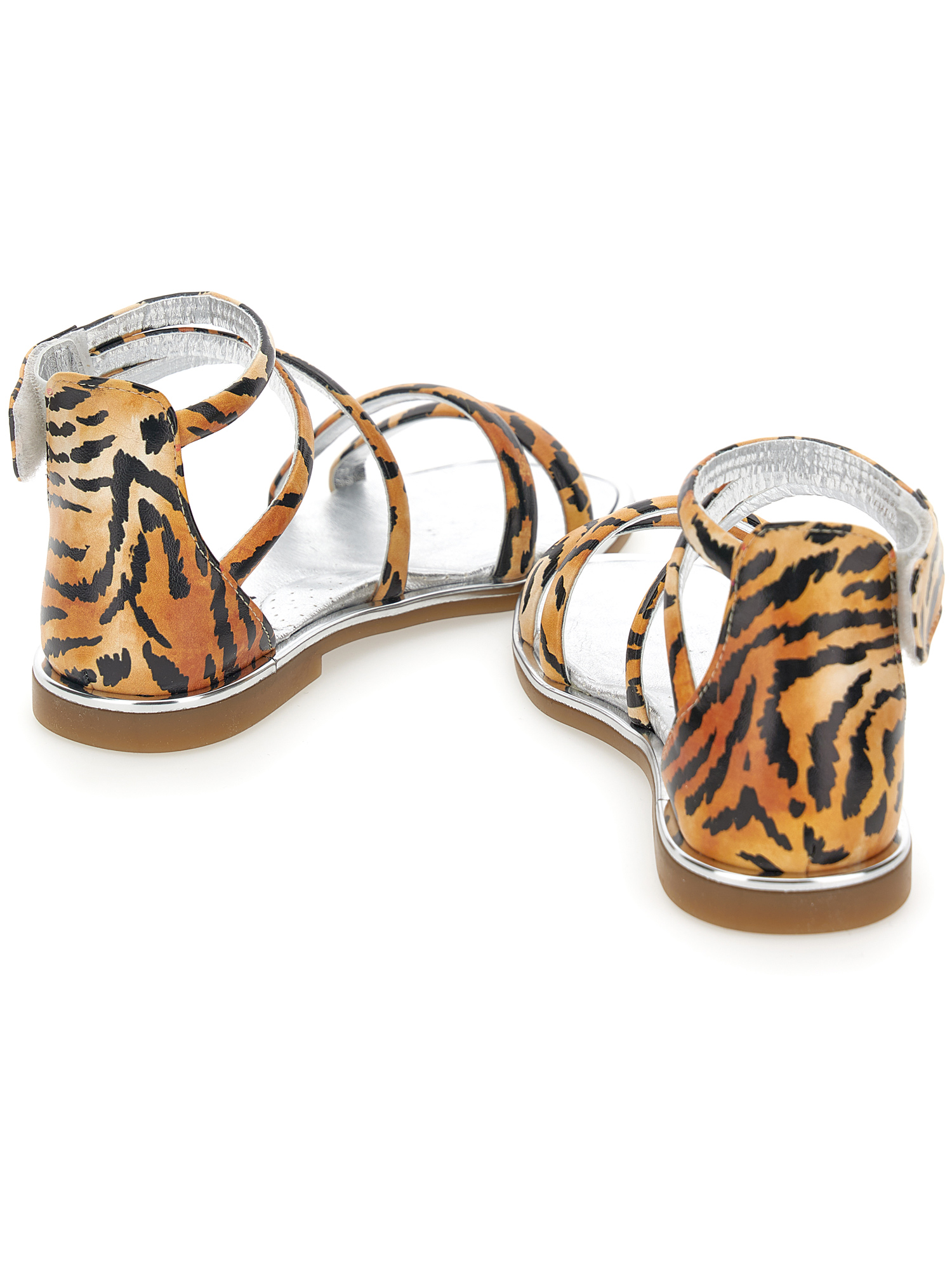 Monnalisa Tiger Print Sandals In Caramel + Black