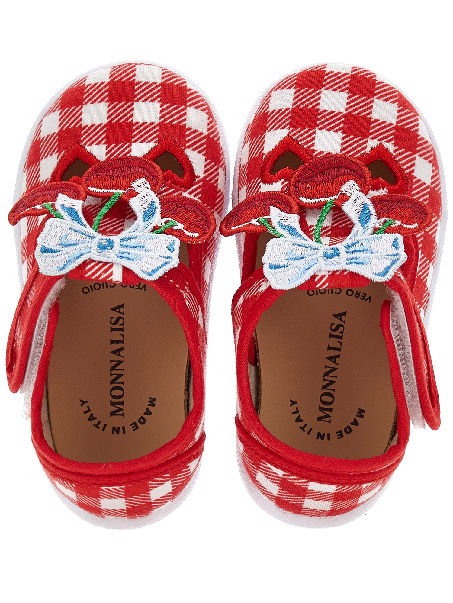 Shop Monnalisa Gingham Sandals In Red + Light Blue