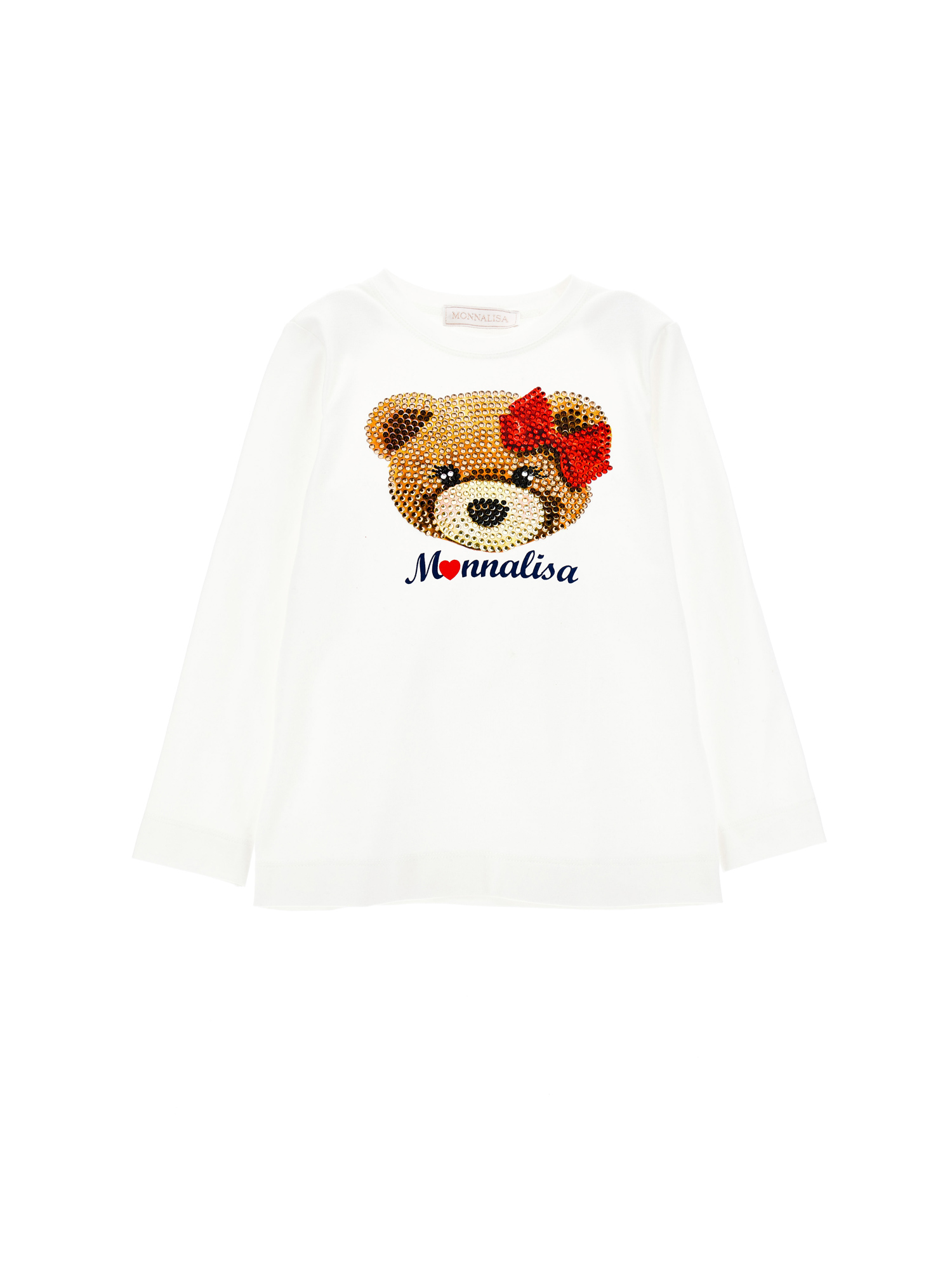 Cotton T-shirt with rhinestone logo Monnalisa Girls Clothing T-shirts Long Sleeved T-shirts 