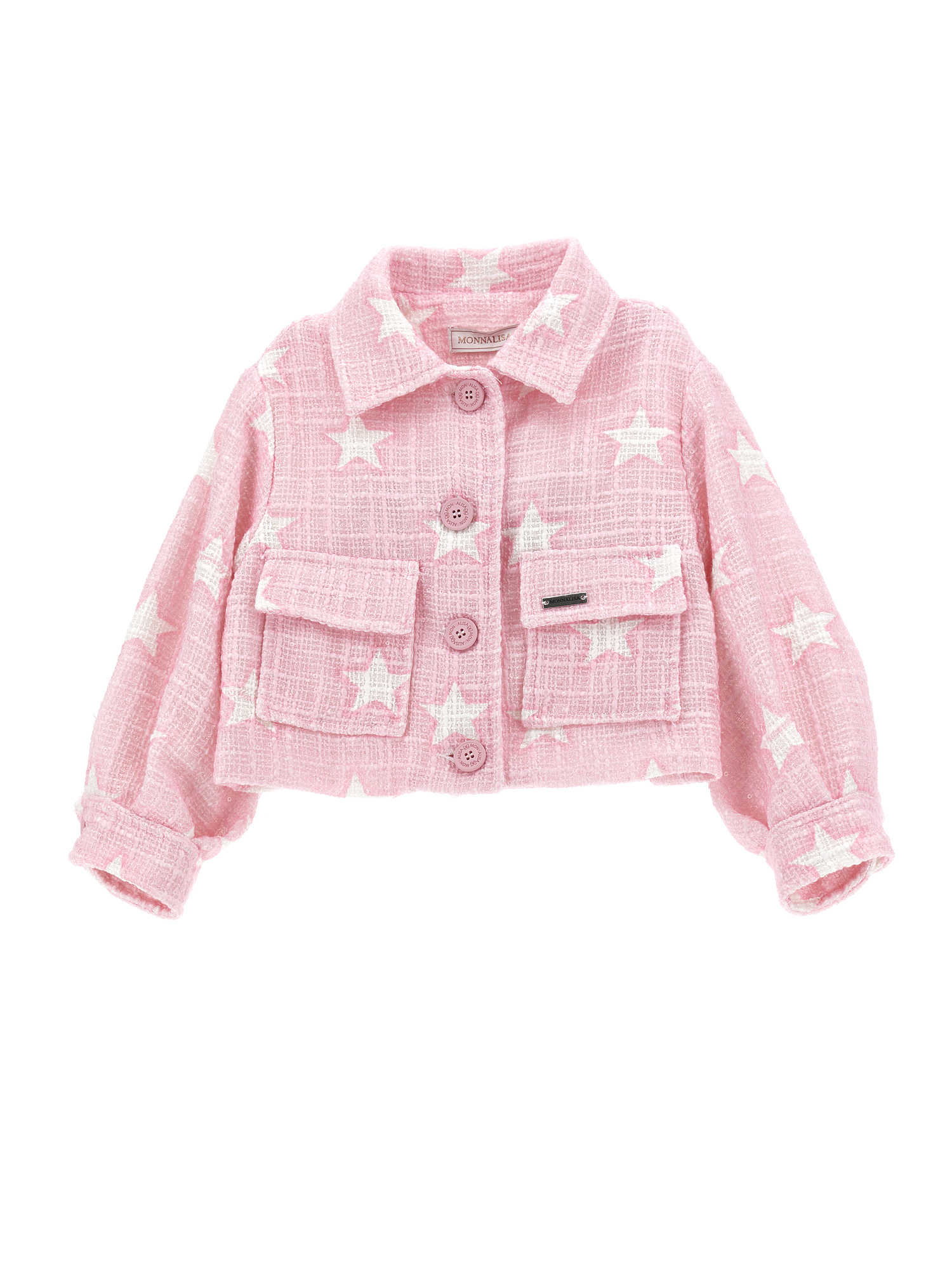 Monnalisa Printed Cotton Bouclé Jacket In Rosa Fairy Tale
