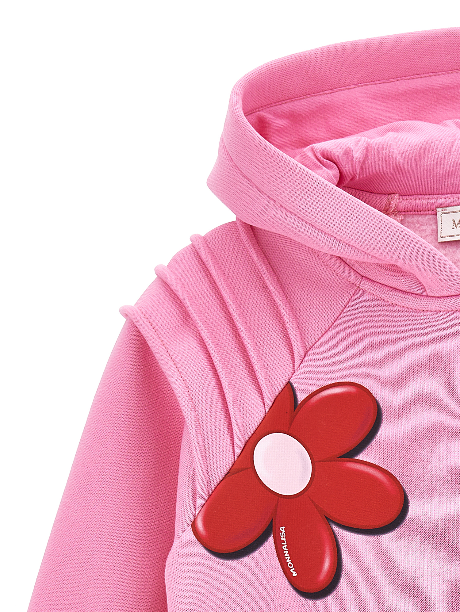 Monnalisa Zip-up Sweatshirt With Maxi Flowers In Bright Peach Pink