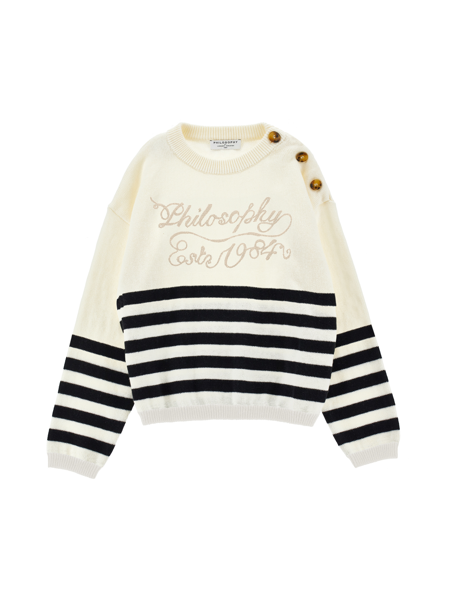 Philosophy Di Lorenzo Serafini Philosophy Kids  Striped Sweater With Buttons And Embroidered Logo In Neutral
