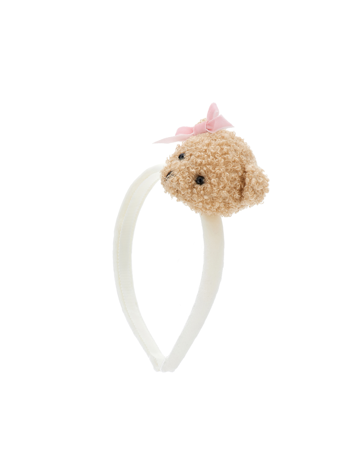 Shop Monnalisa Velvet Headband With Teddy Bear In Rosa Fairy Tale