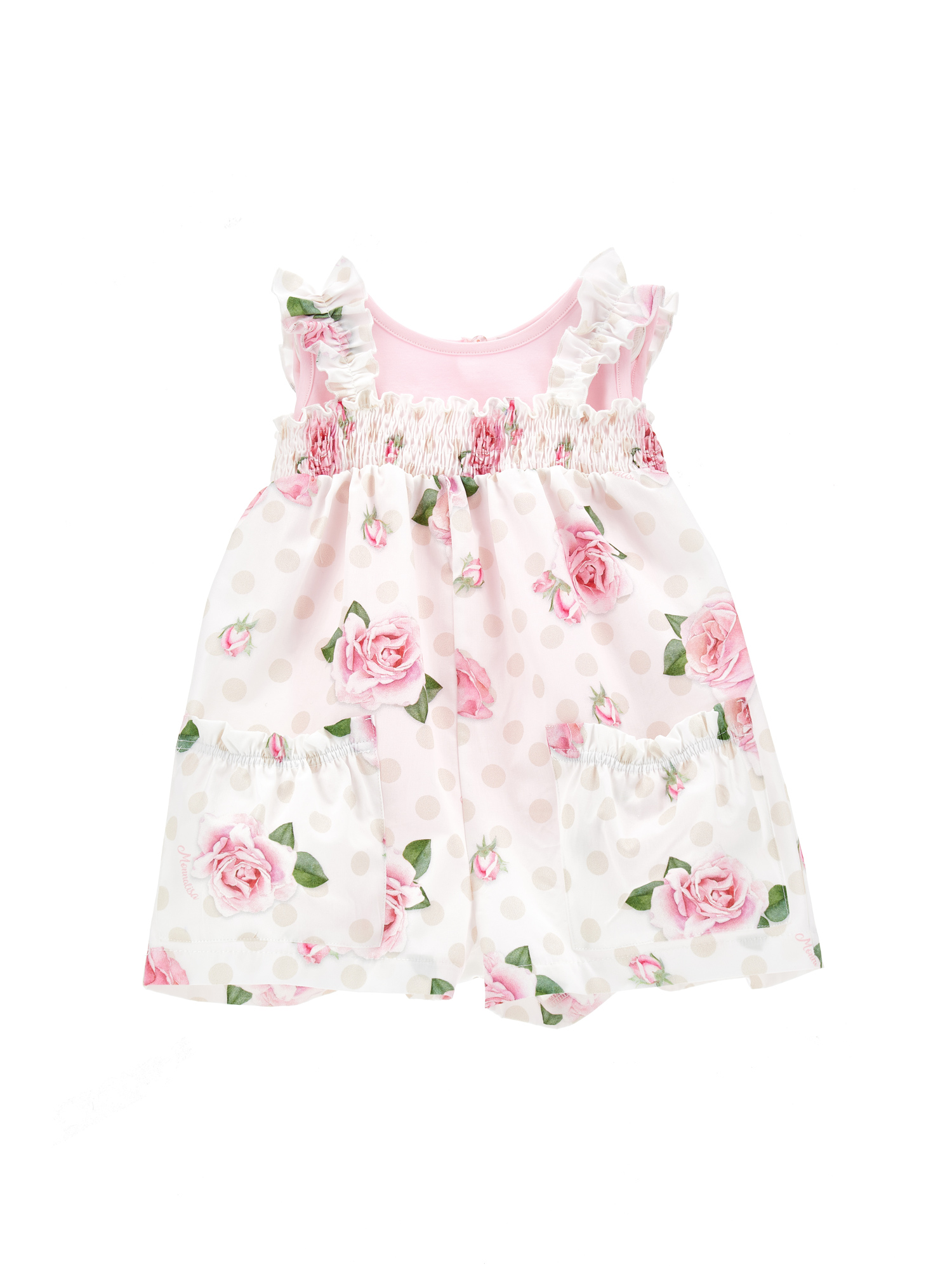 Monnalisa Babies'   Floral Cotton Romper In White + Rosa Fairytale