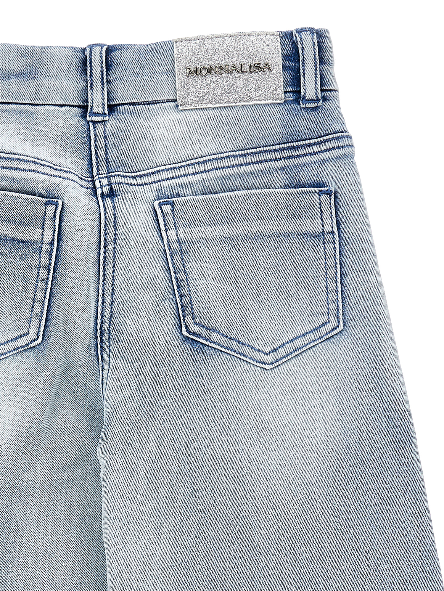 Monnalisa Jewel Five-pocket Jeans In Stone Bleach