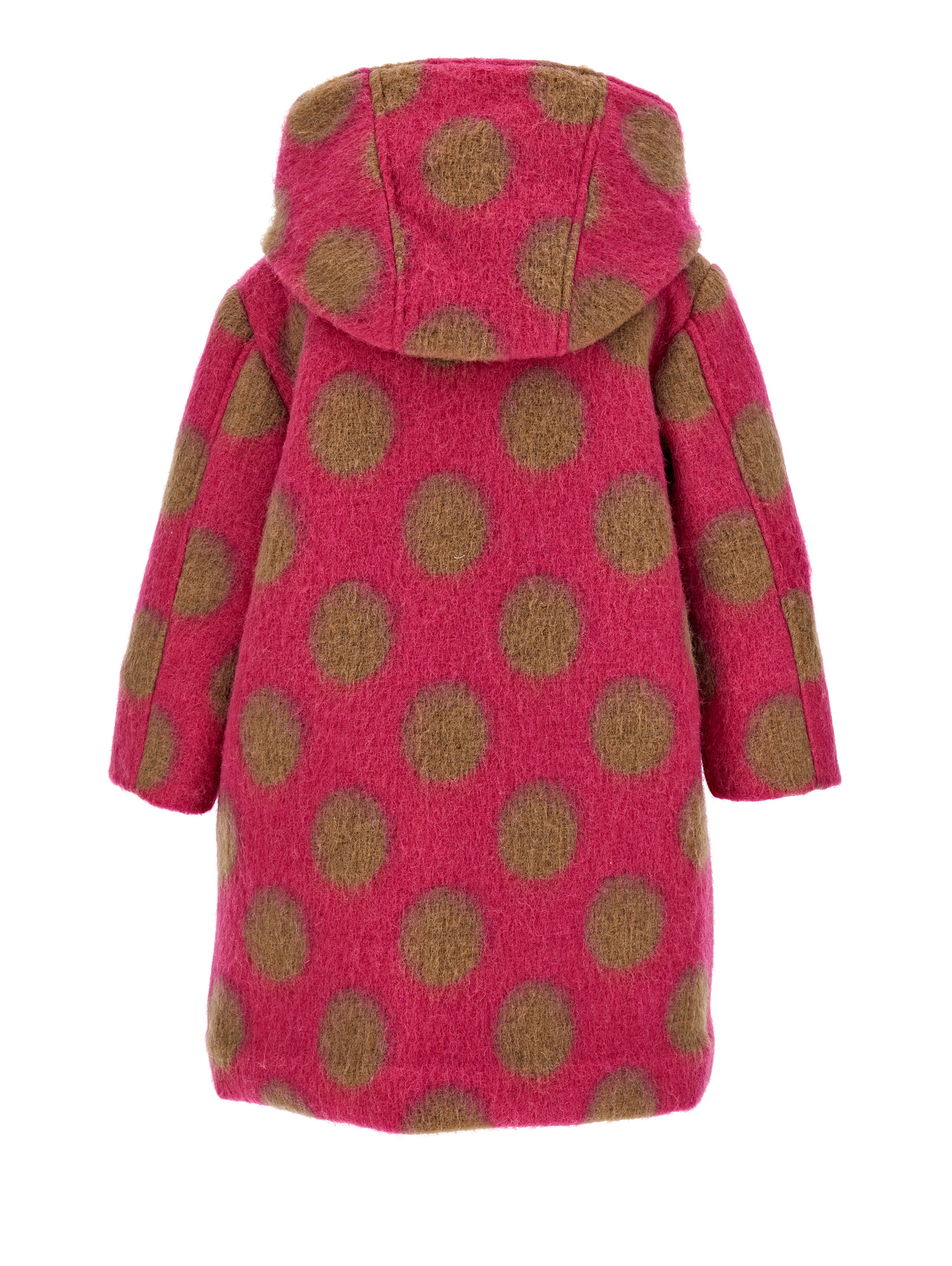 Monnalisa Polka Dot Boiled Wool Coat In Fuchsia + Ecrù