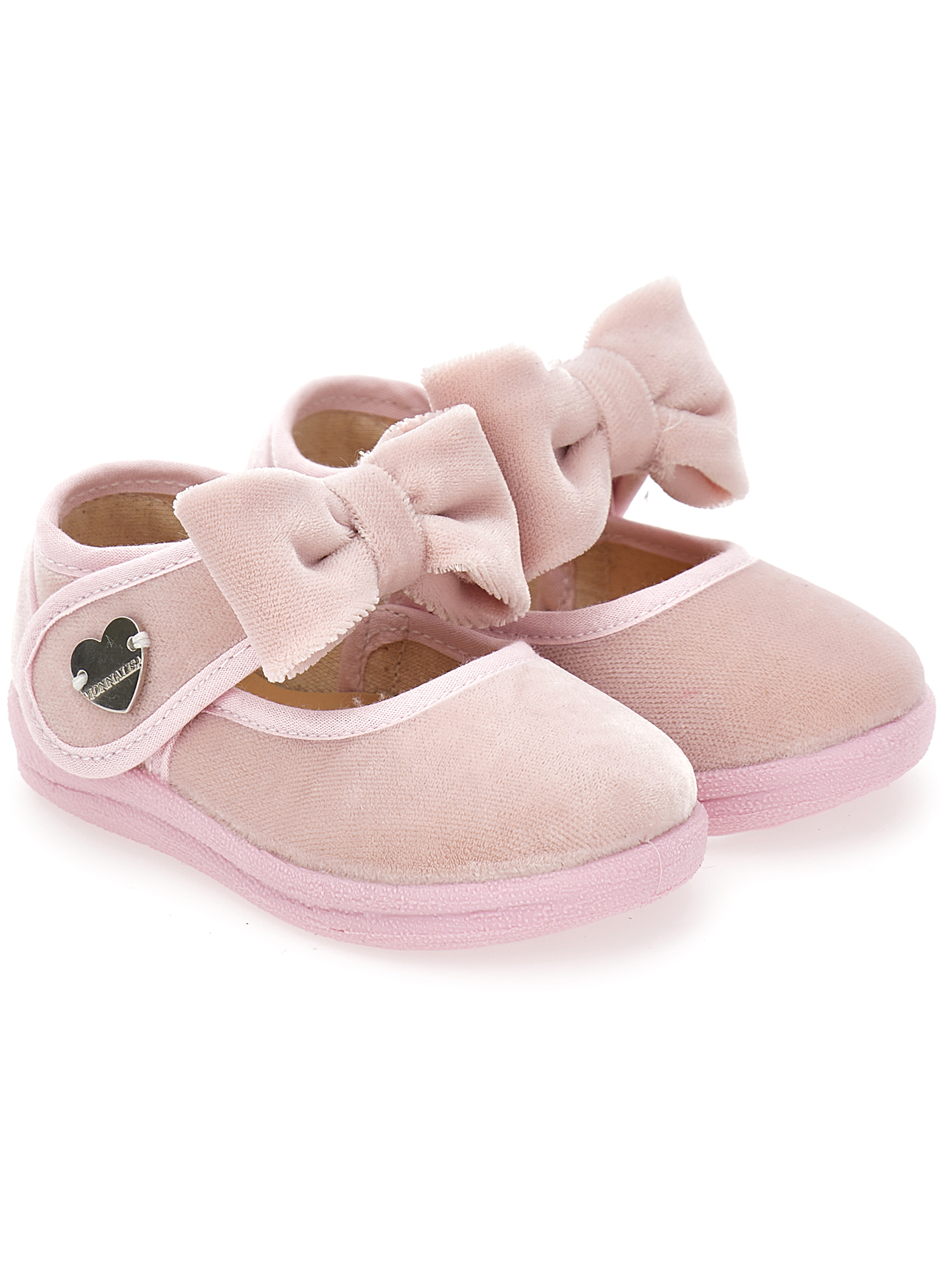 Monnalisa Velvet Shoes With Bow In Dusty Pink Rose