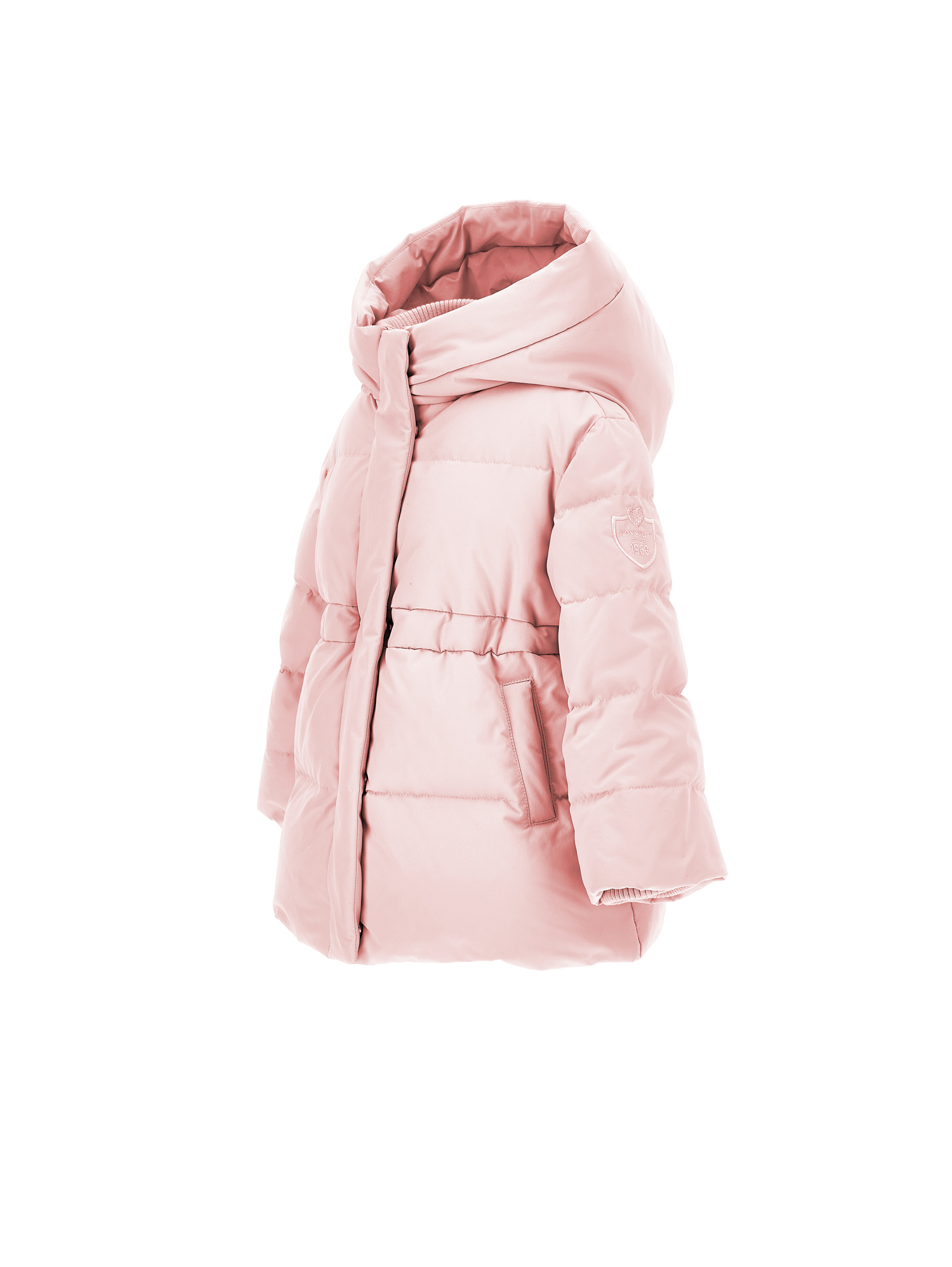 Shop Monnalisa Genuine Down Long Nylon Jacket In Dusty Pink Rose