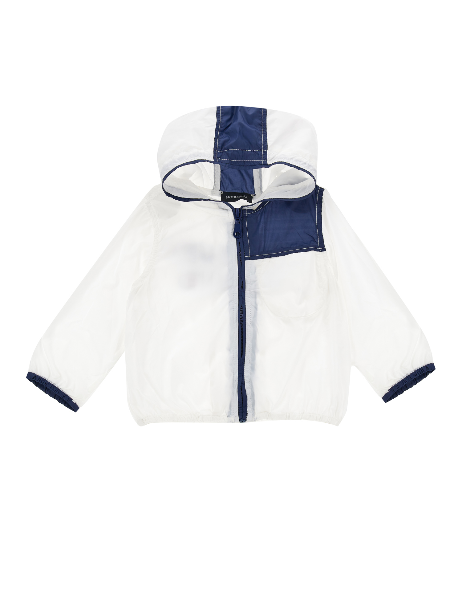 Shop Monnalisa Two-tone Windproof Jacket With Hood In White + Blue