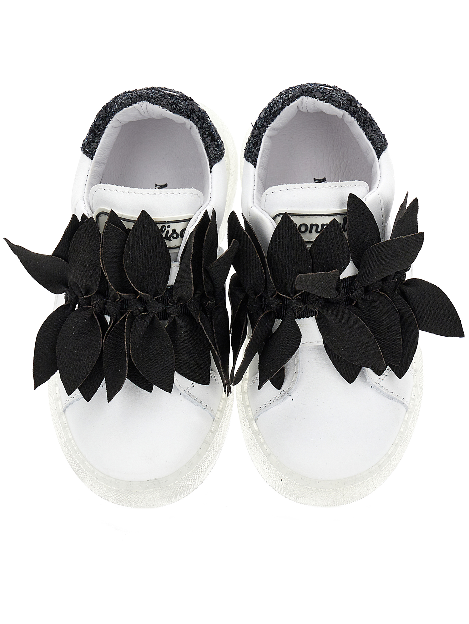 Shop Monnalisa Leather Sneakers With Petals In Cream + Black