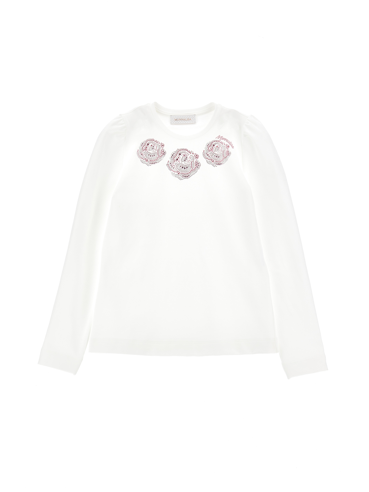 Monnalisa T-shirt cotone ricamo rose