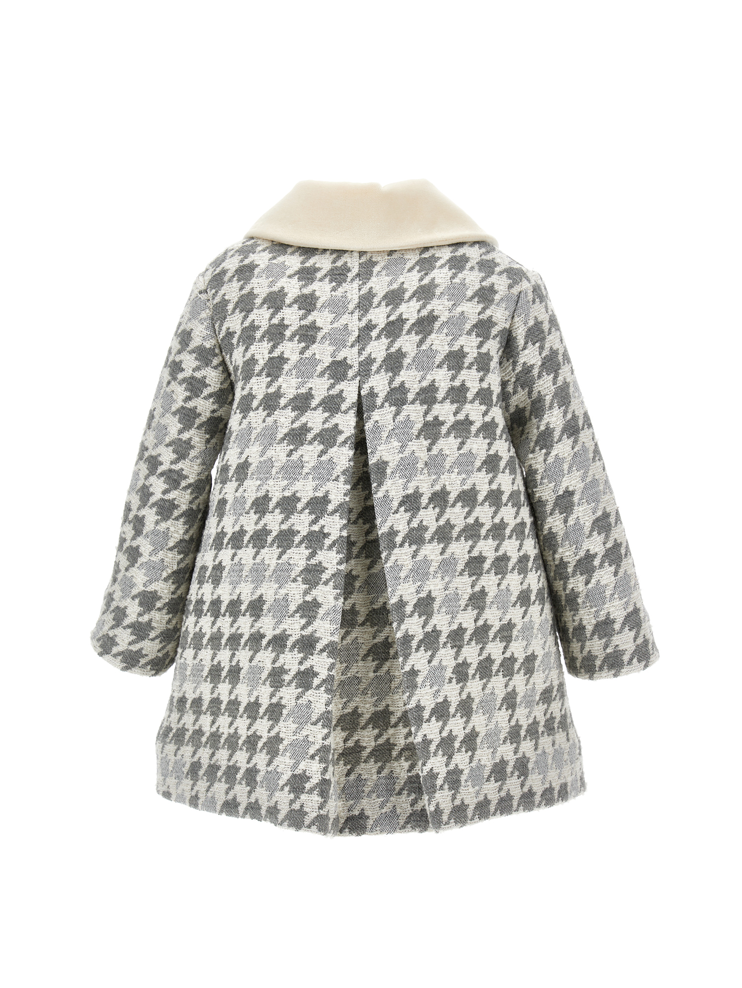 Monnalisa Houndstooth Coat In Grey + Cream