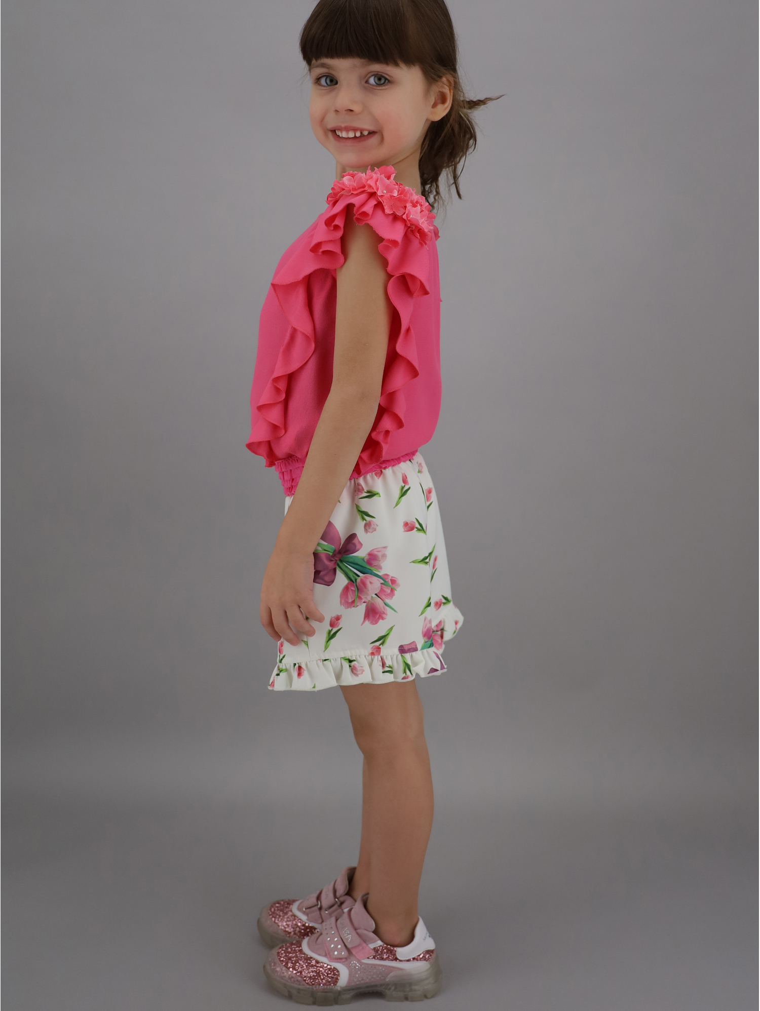MONNALISA BLOUSE WITH FLOWERS AND RUCHES
