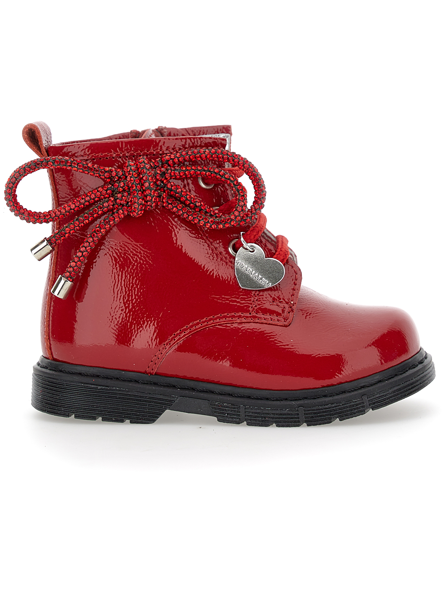 Monnalisa Patent Chrome Leather Ankle Boots In Ruby Red