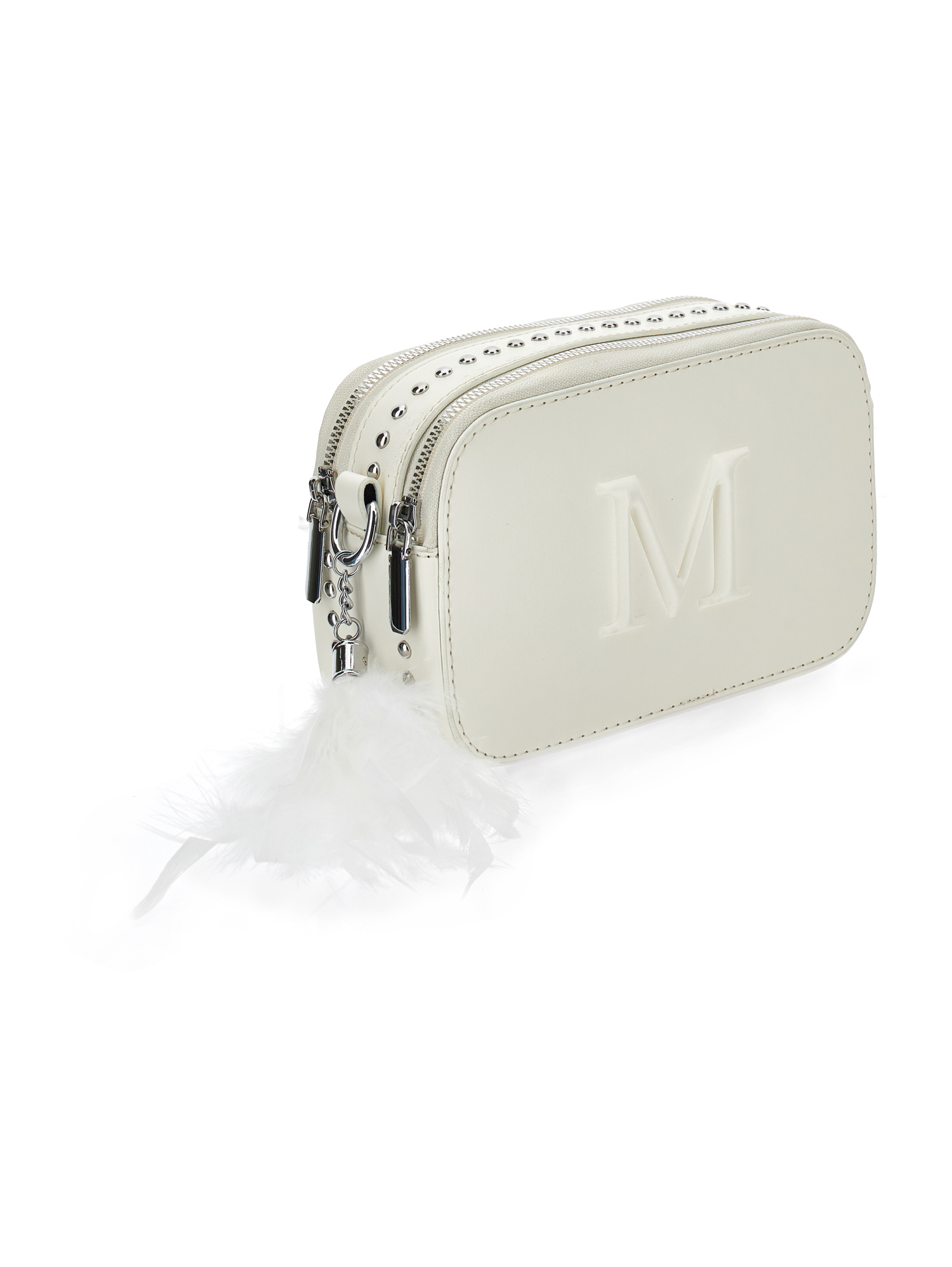 Monnalisa Iconic Logo And Feathers Bag In Cream