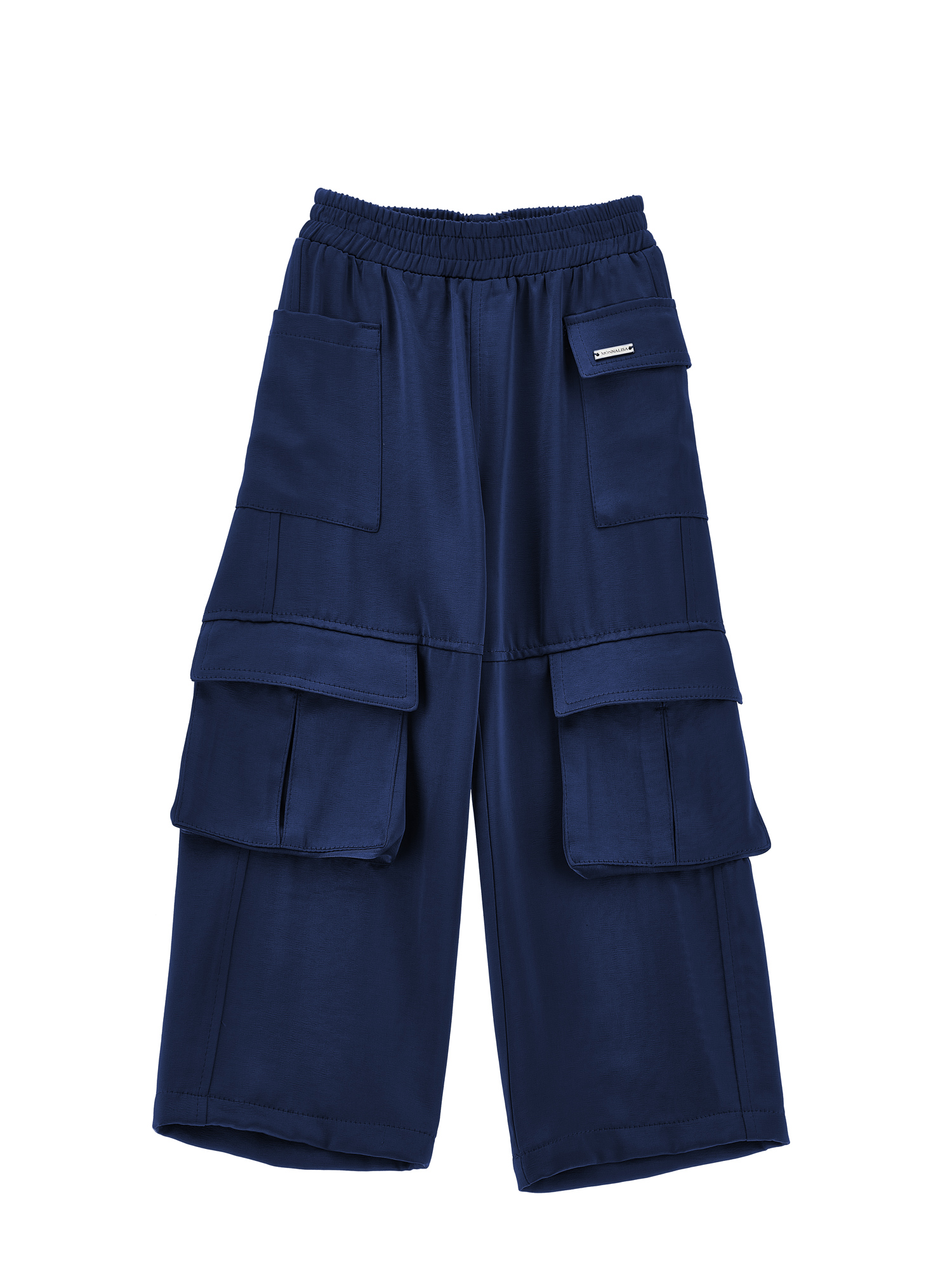 Monnalisa Chic Satin Cargo Trousers In Navy Blue