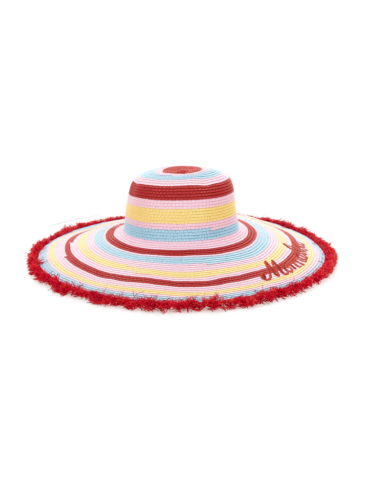 Monnalisa Embroidered Striped Straw Hat In Multicolor