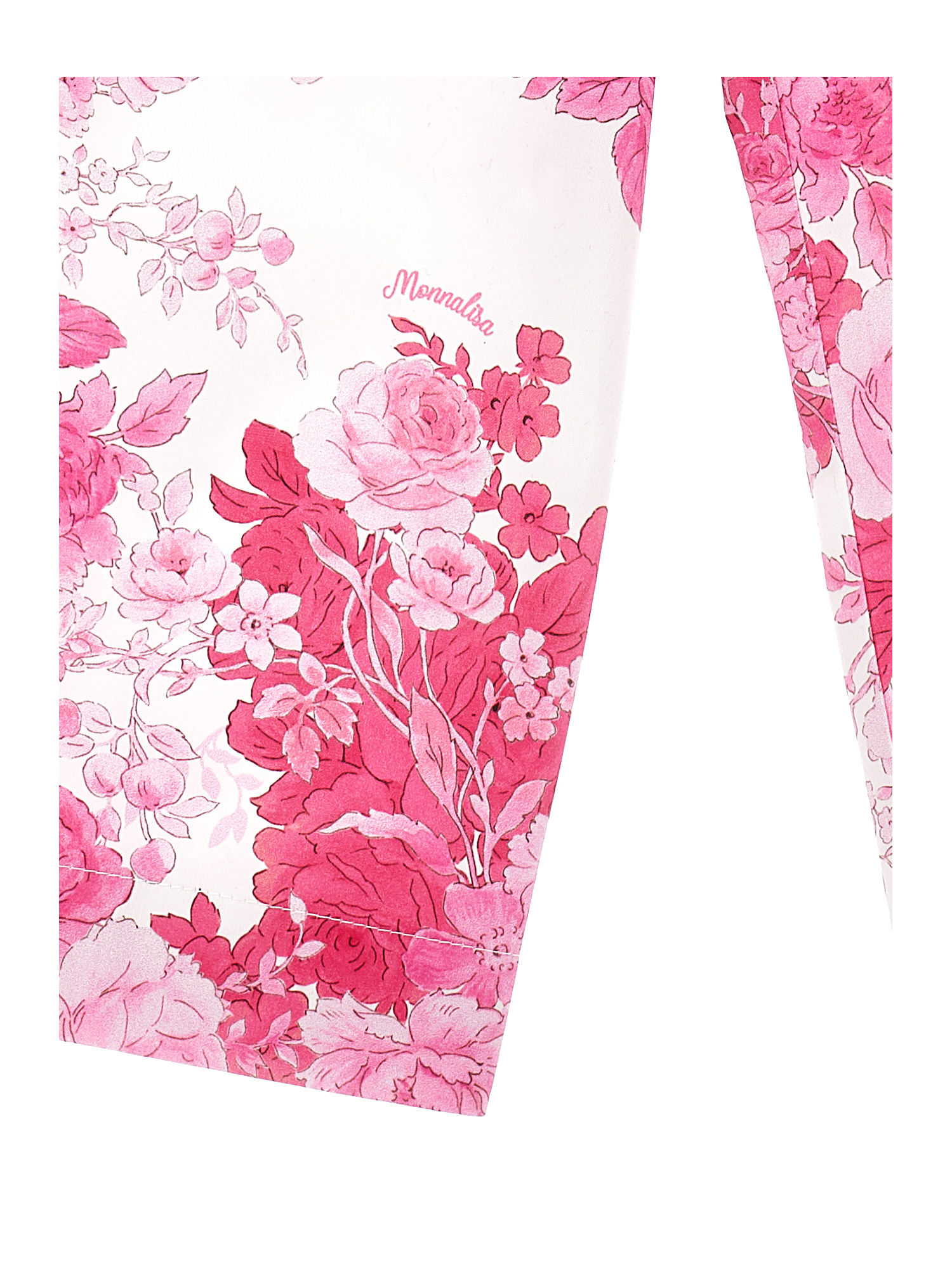 Monnalisa Arabesque Pattern Cotton Satin Trousers In Cream + Magenta