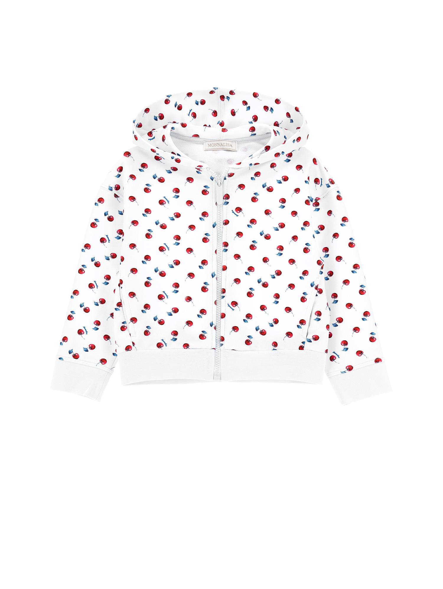 Monnalisa Kids'   Cherry Print Open Sweatshirt In Bianco
