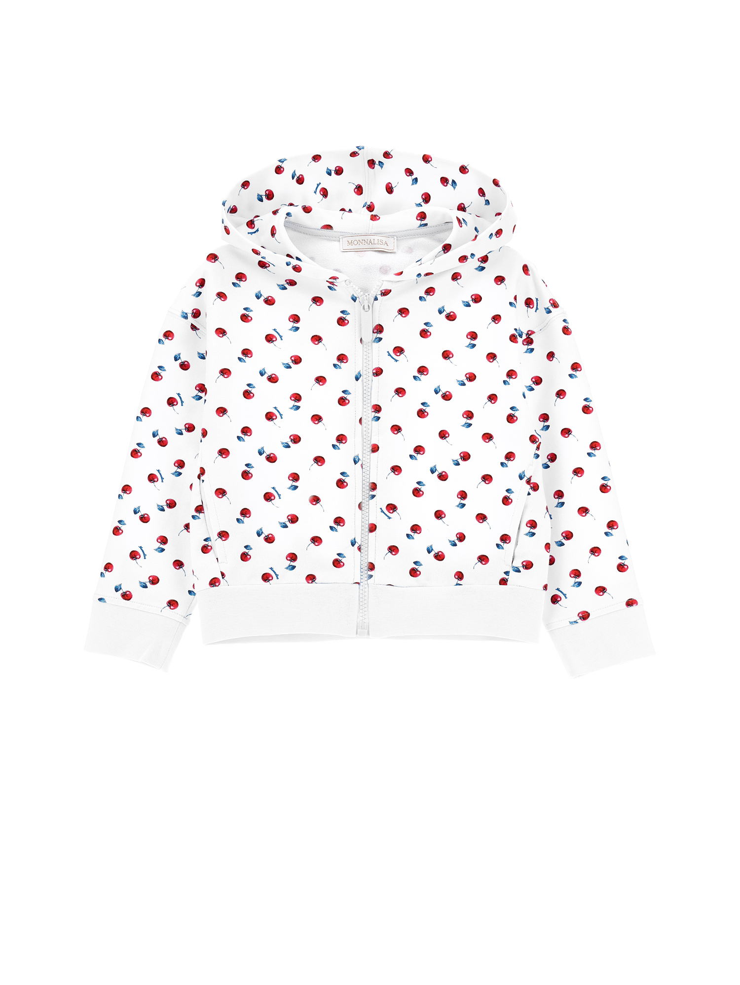 Monnalisa Kids'   Cherry Print Open Sweatshirt In White